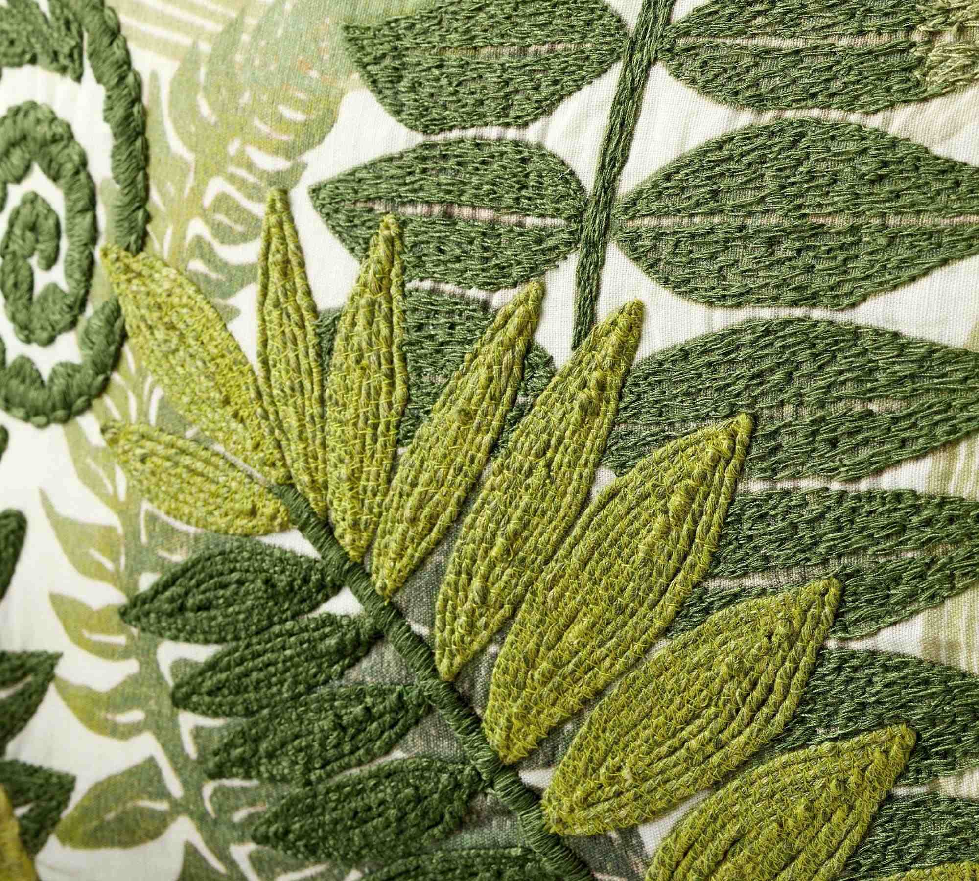 Fern Embroidered Lumbar Pillow