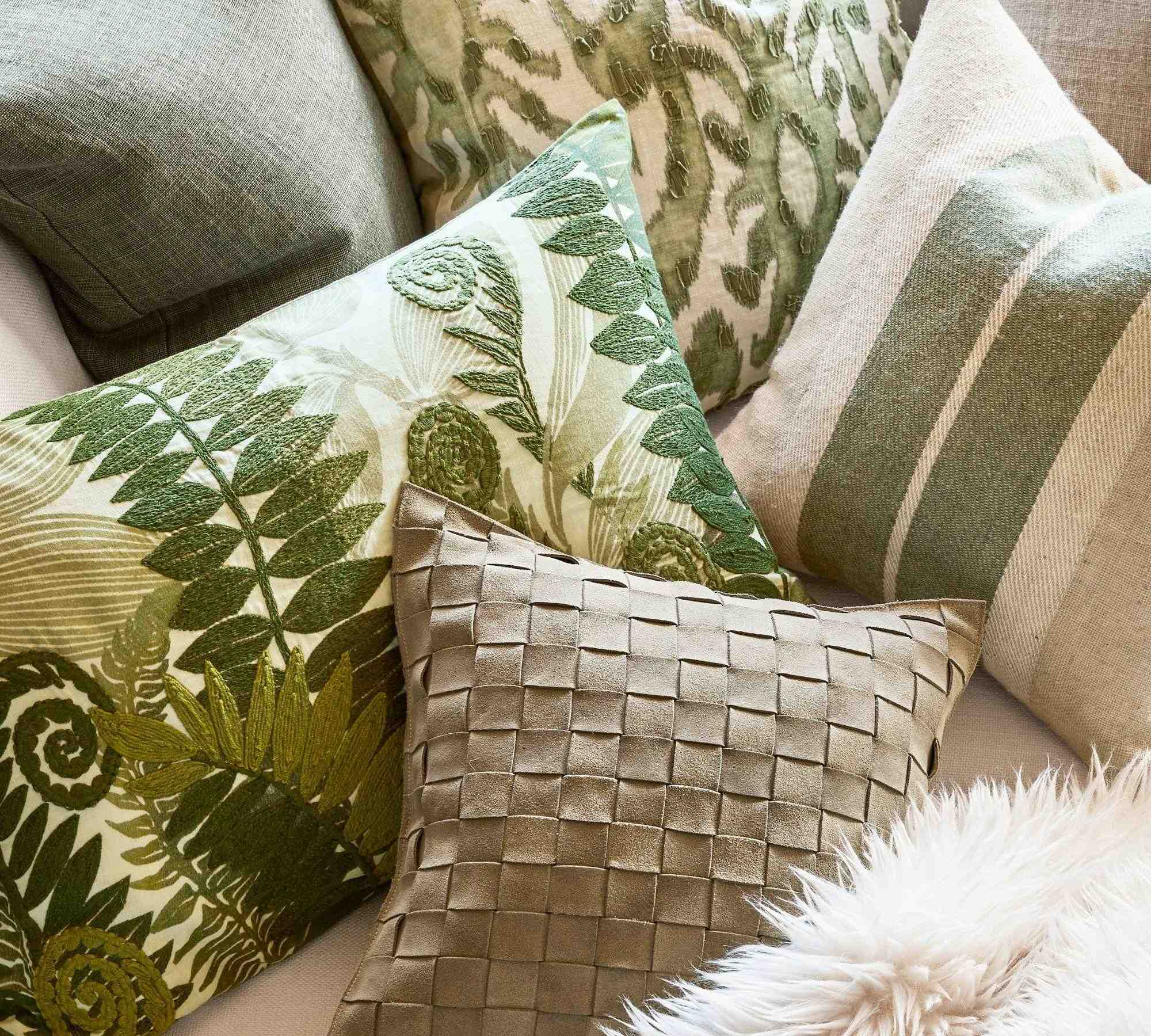 Fern Embroidered Lumbar Pillow