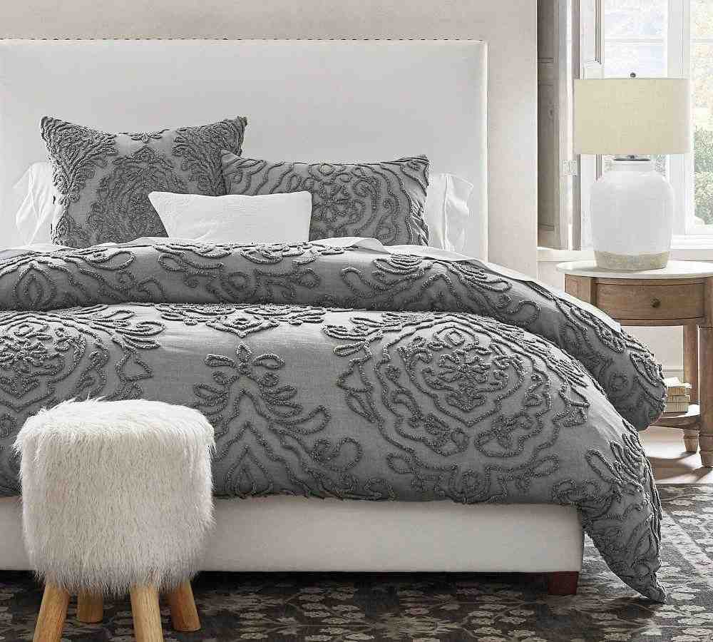 Gray Renee Candlewick Sateen Duvet Cover