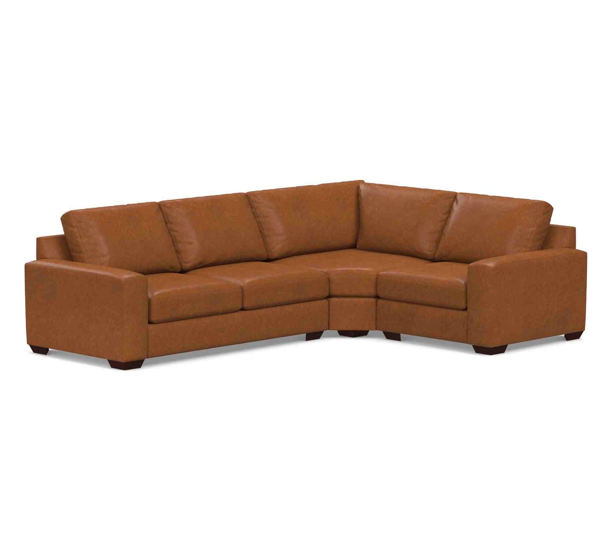 Big Sur Square Arm Leather 3-Piece Sectional with Wedge