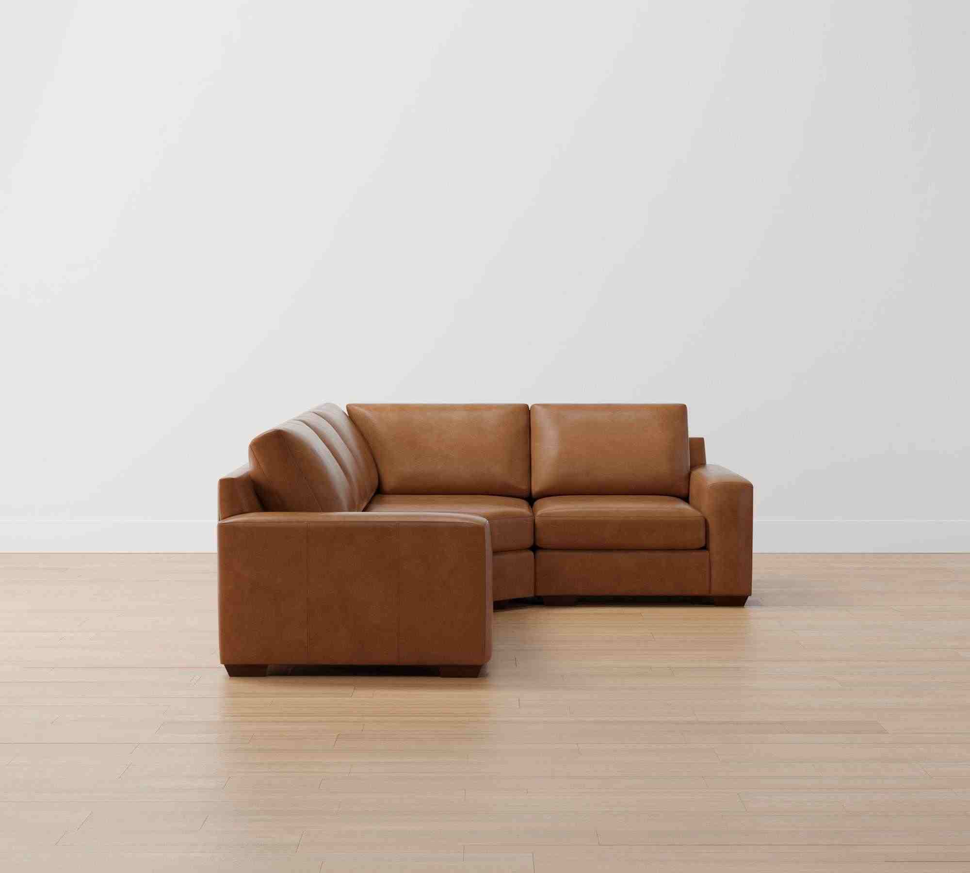 Big Sur Square Arm Leather 3-Piece Sectional with Wedge
