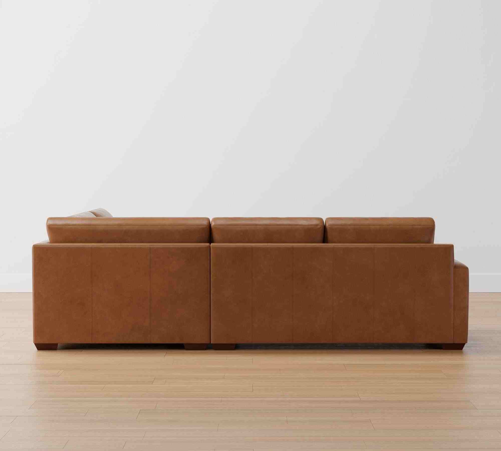 Big Sur Square Arm Leather 3-Piece Sectional with Wedge