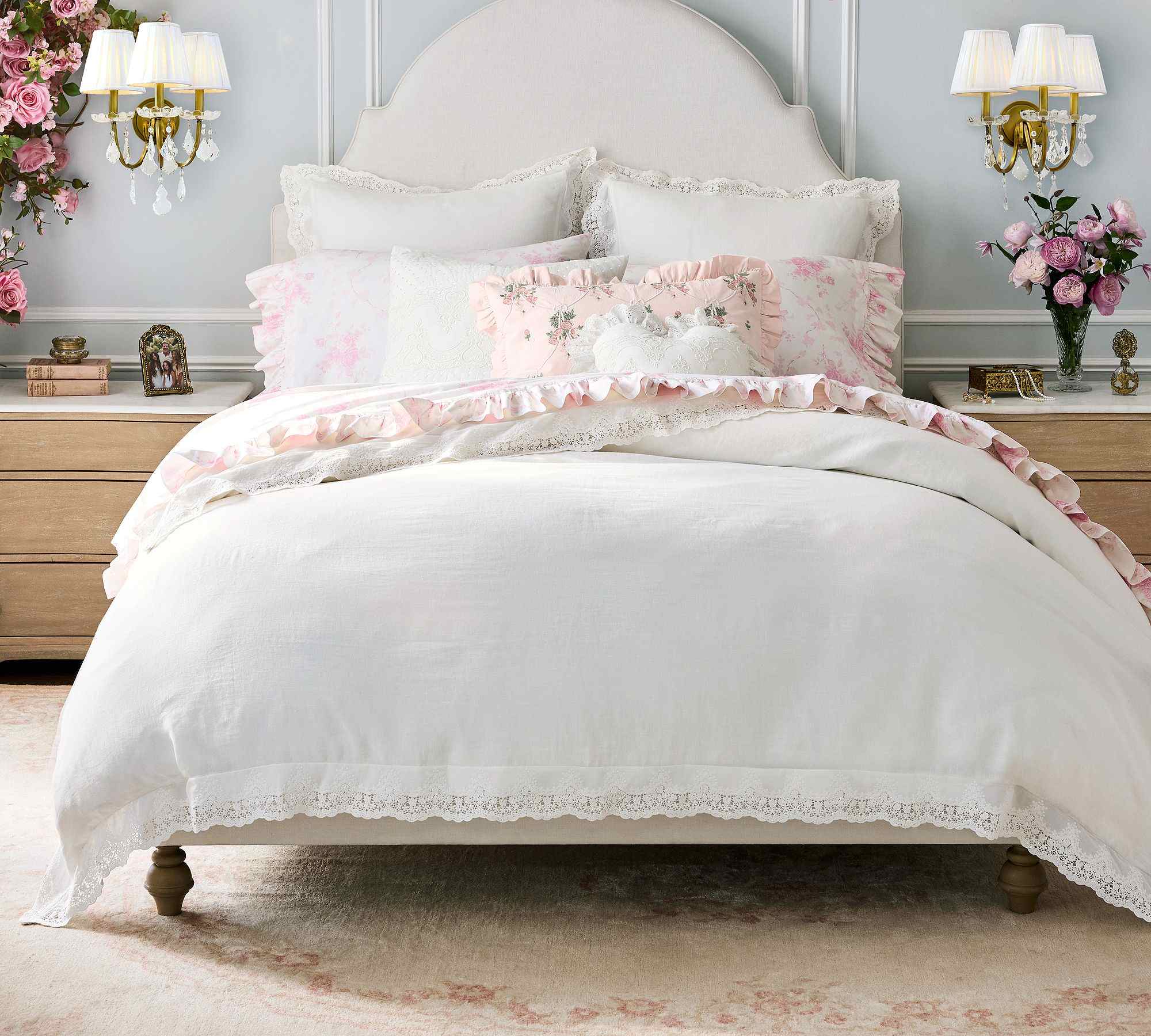 LoveShackFancy Belgian Flax Linen Duvet Cover with Lace Trim