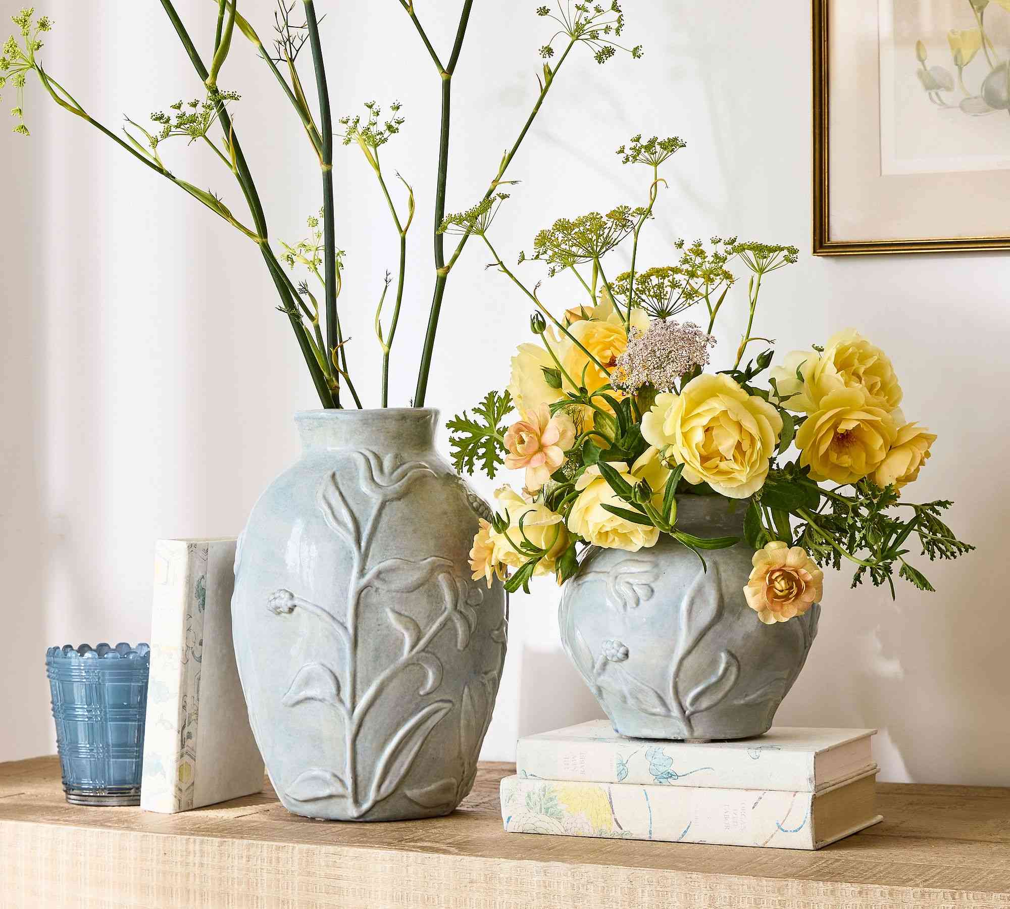 Pottery Barn | Floral Dusty Blue Vase