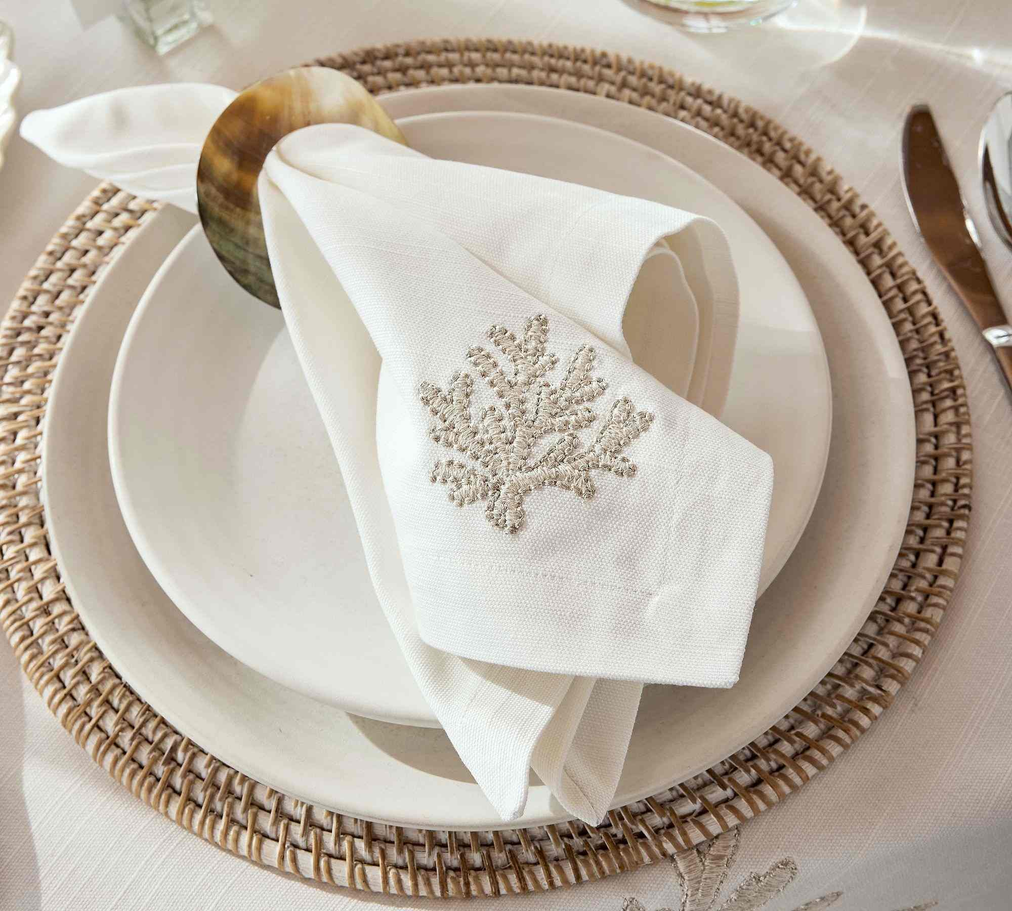 Coral Shimmer Embroidered Cotton Napkins - Set of 4