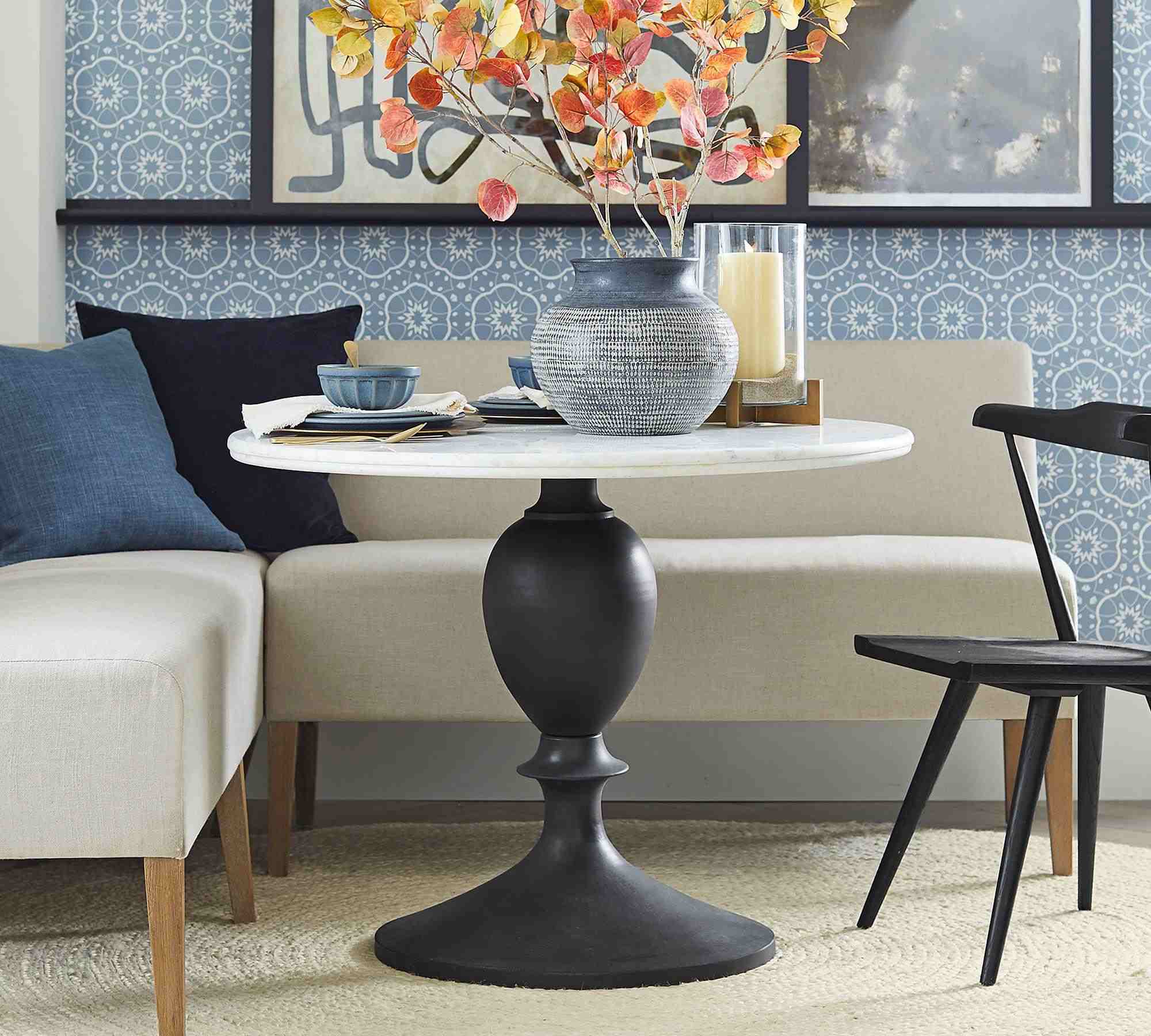 Chapman Round Marble Pedestal Dining Table