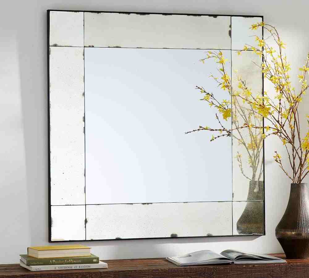 Tribeca Antiqued Glass Square Wall Mirror 40Inches x 40Inches