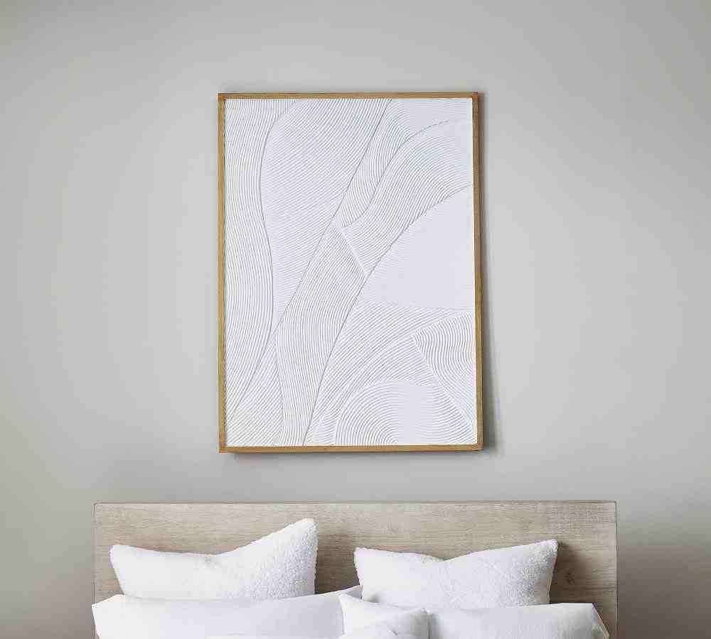White Waves Plaster Textured Wall Art, White, 33"X46"