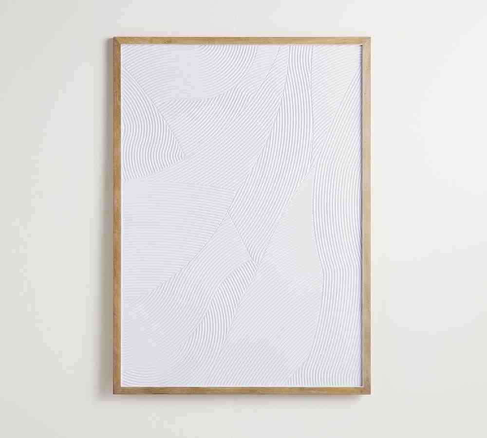 White Waves Plaster Textured Wall Art, White, 33"X46"