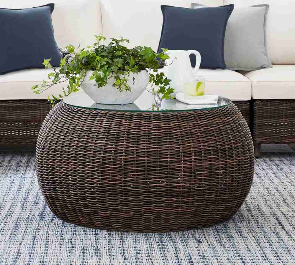 Torrey 36.5Inches All-Weather Wicker Coffee Table Pouf- Espresso