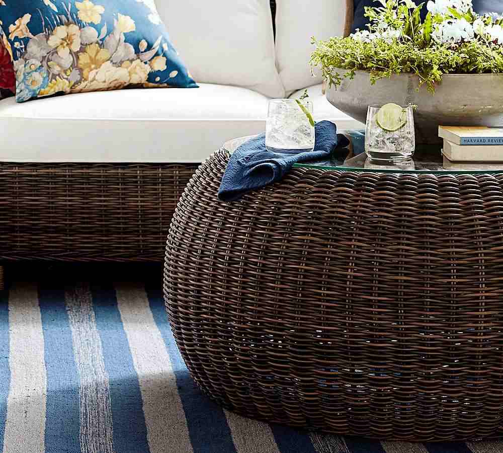 Torrey 36.5Inches All-Weather Wicker Coffee Table Pouf- Espresso