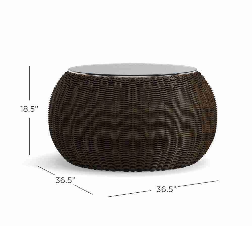 Torrey 36.5Inches All-Weather Wicker Coffee Table Pouf- Espresso