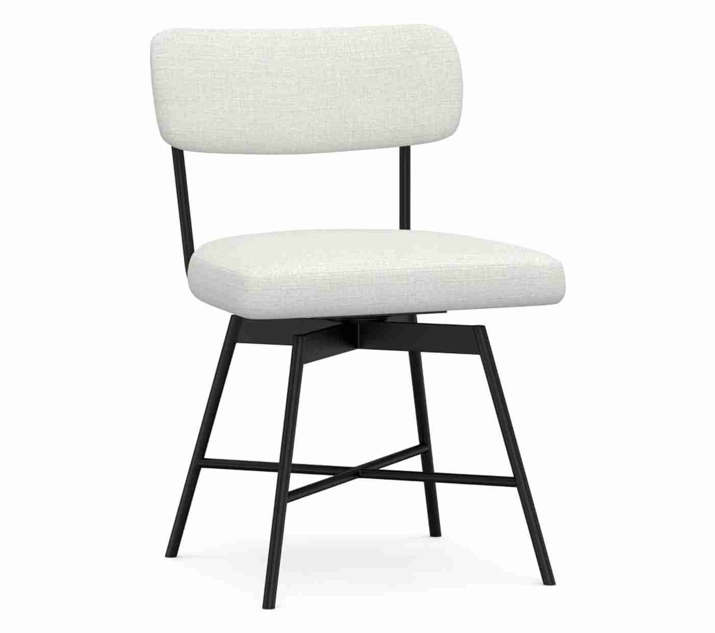 Maison Upholstered Swivel Desk Chair, Bronze Base, Basketweave Slub Ivory