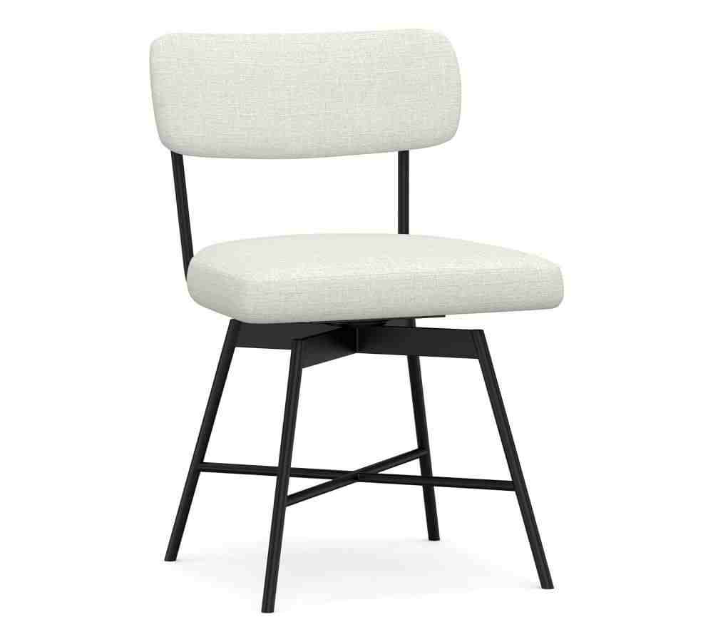 Maison Upholstered Swivel Desk Chair, Bronze Base, Basketweave Slub Ivory
