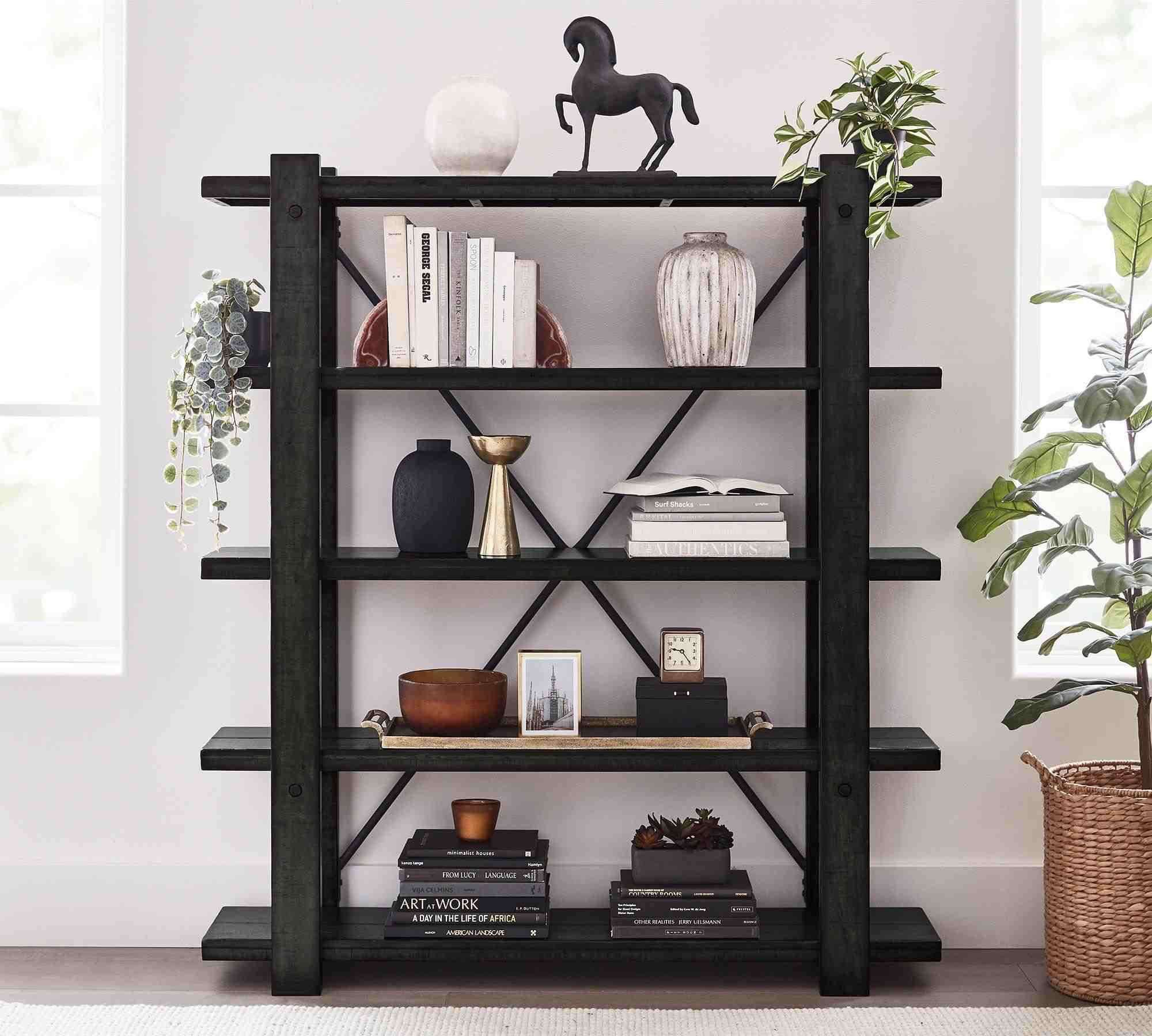 Benchwright Etagere Bookcase, Blackened Oak, 61"L x 72.5"H