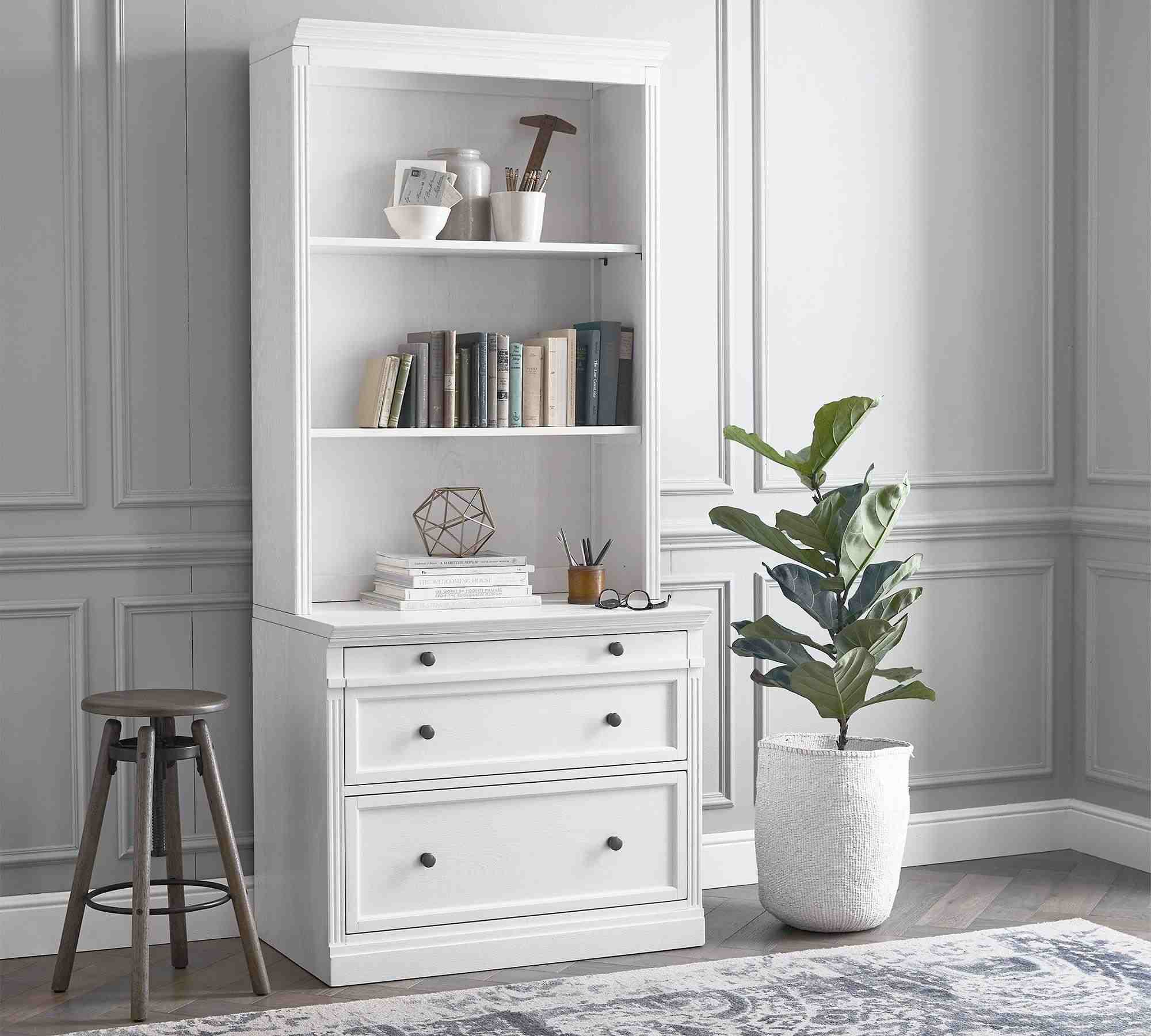 Livingston Bookcase with 2-Drawer Lateral File Cabinet, Montauk White, 35"L x 81"H