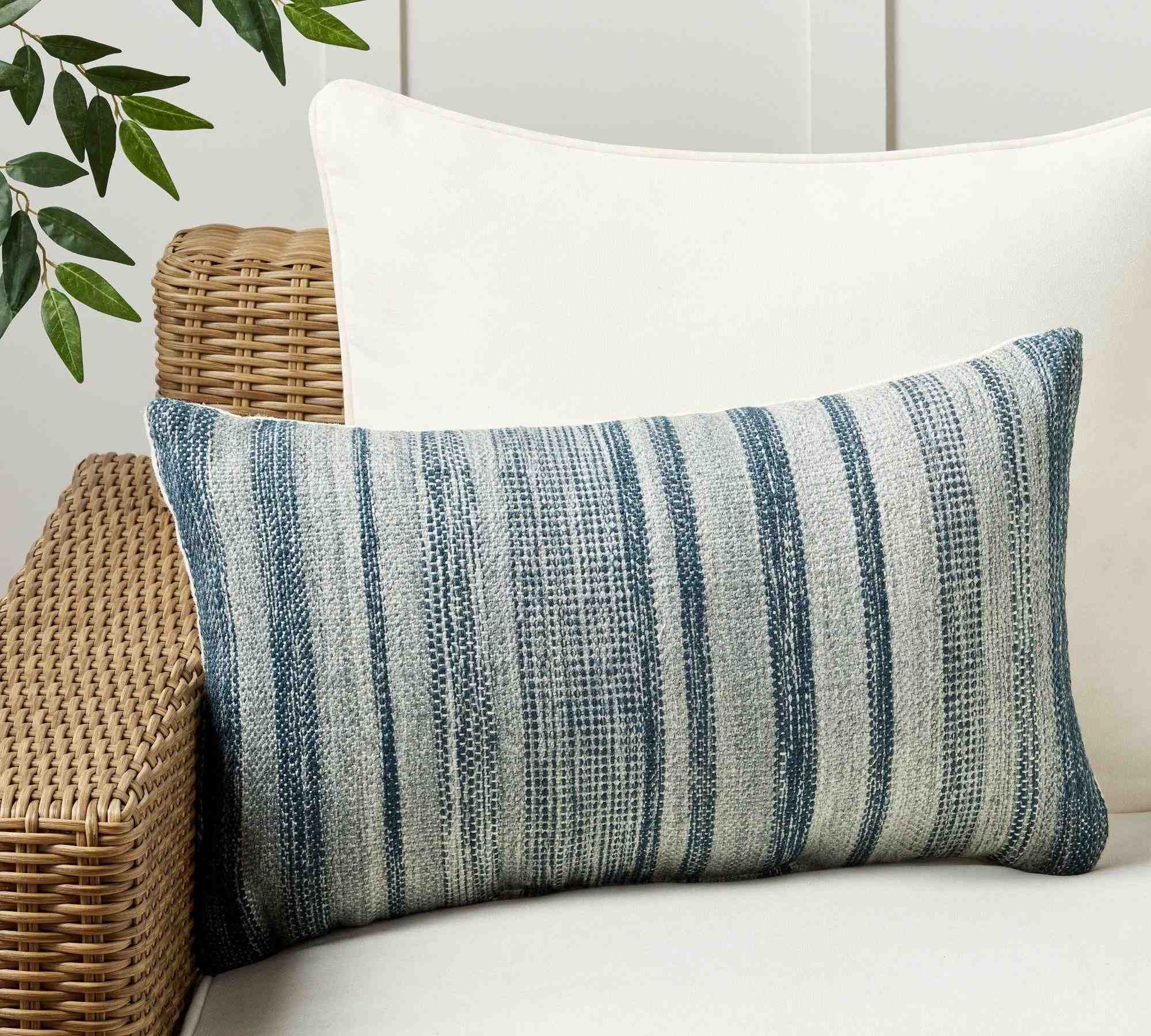 Basia Handwoven Striped Outdoor Lumbar Pillow