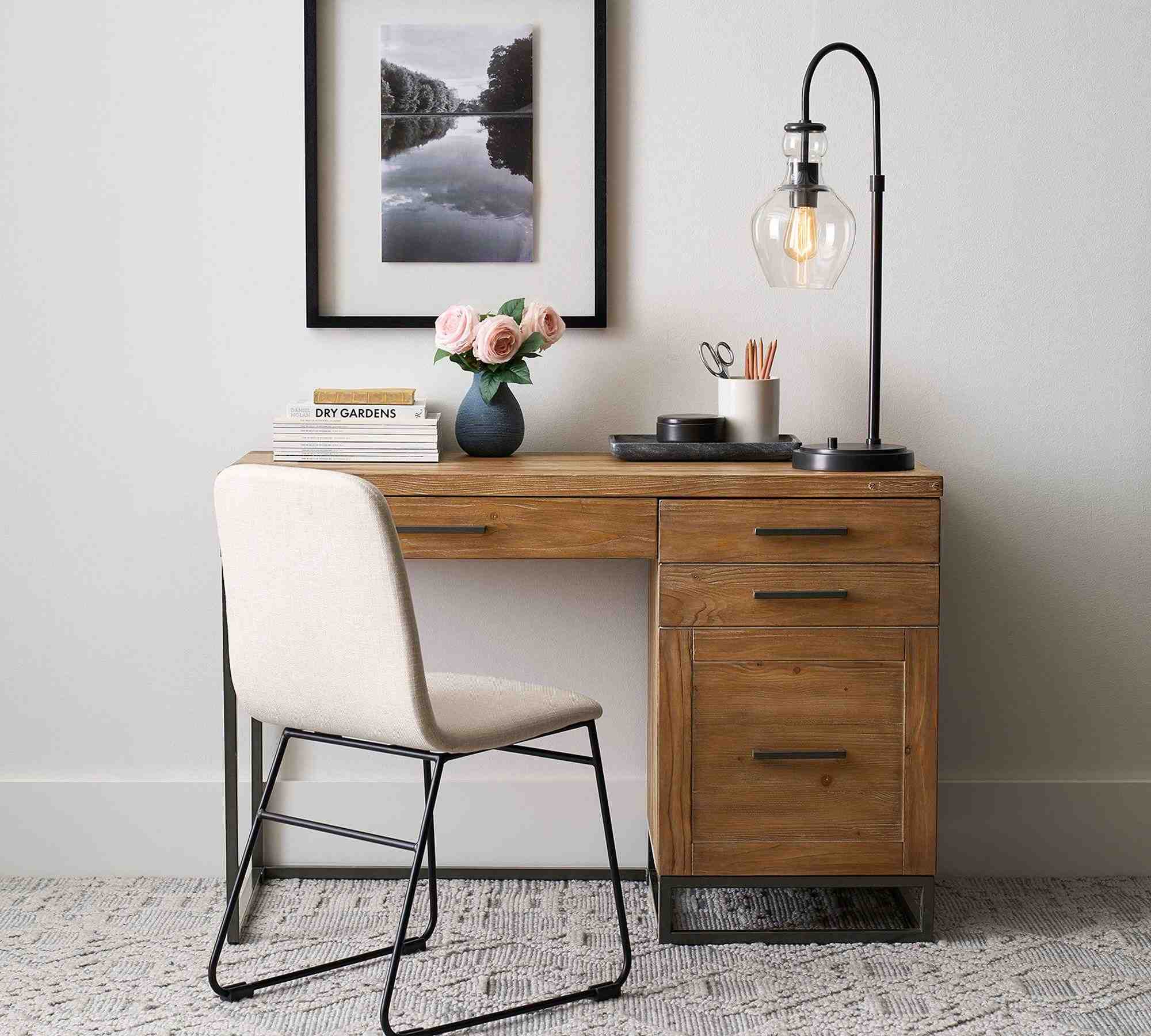 Malcolm Single Ped Desk with Drawers, Glazed Pine