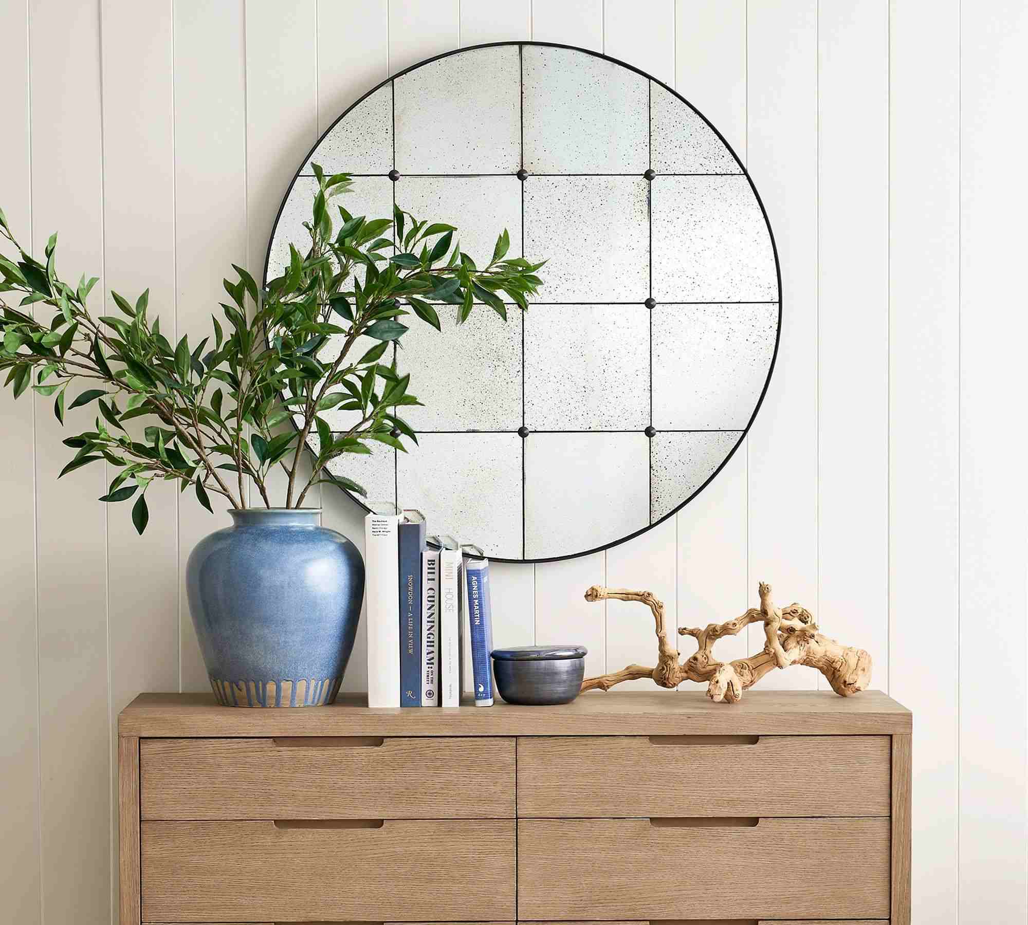 Markle Round Antique Glass Wall Mirror, 40.5"W