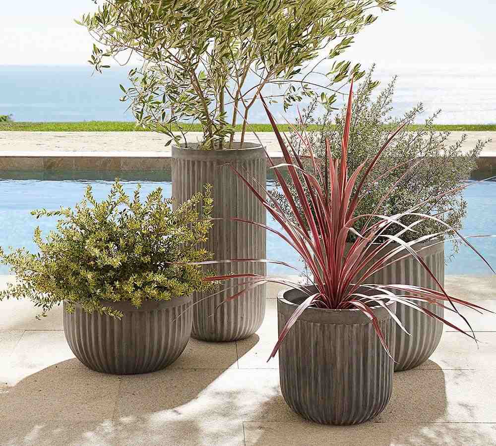 Concrete Fluted Planter - Grey