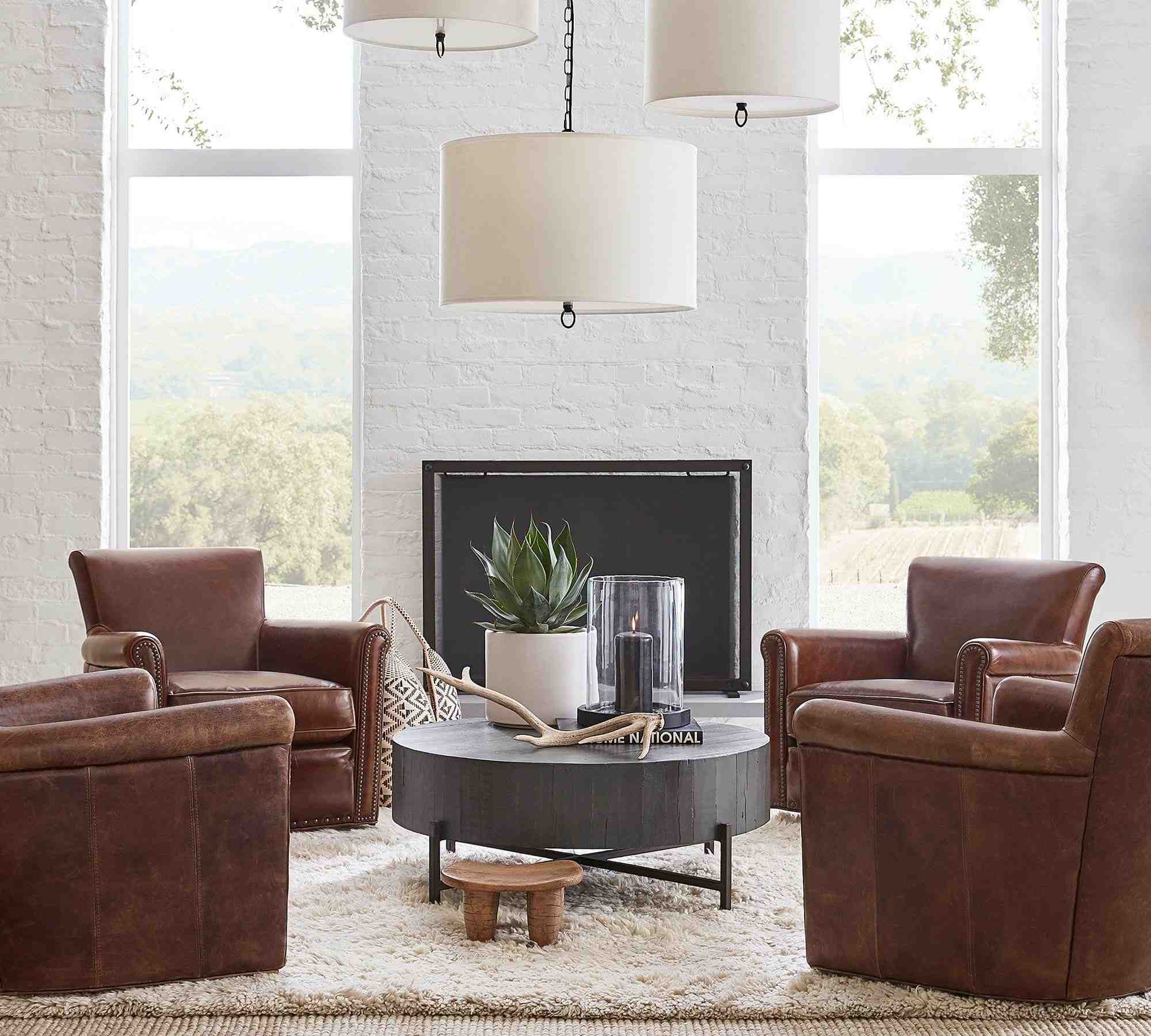 Irving Roll Arm Leather Armchair with Nailheads