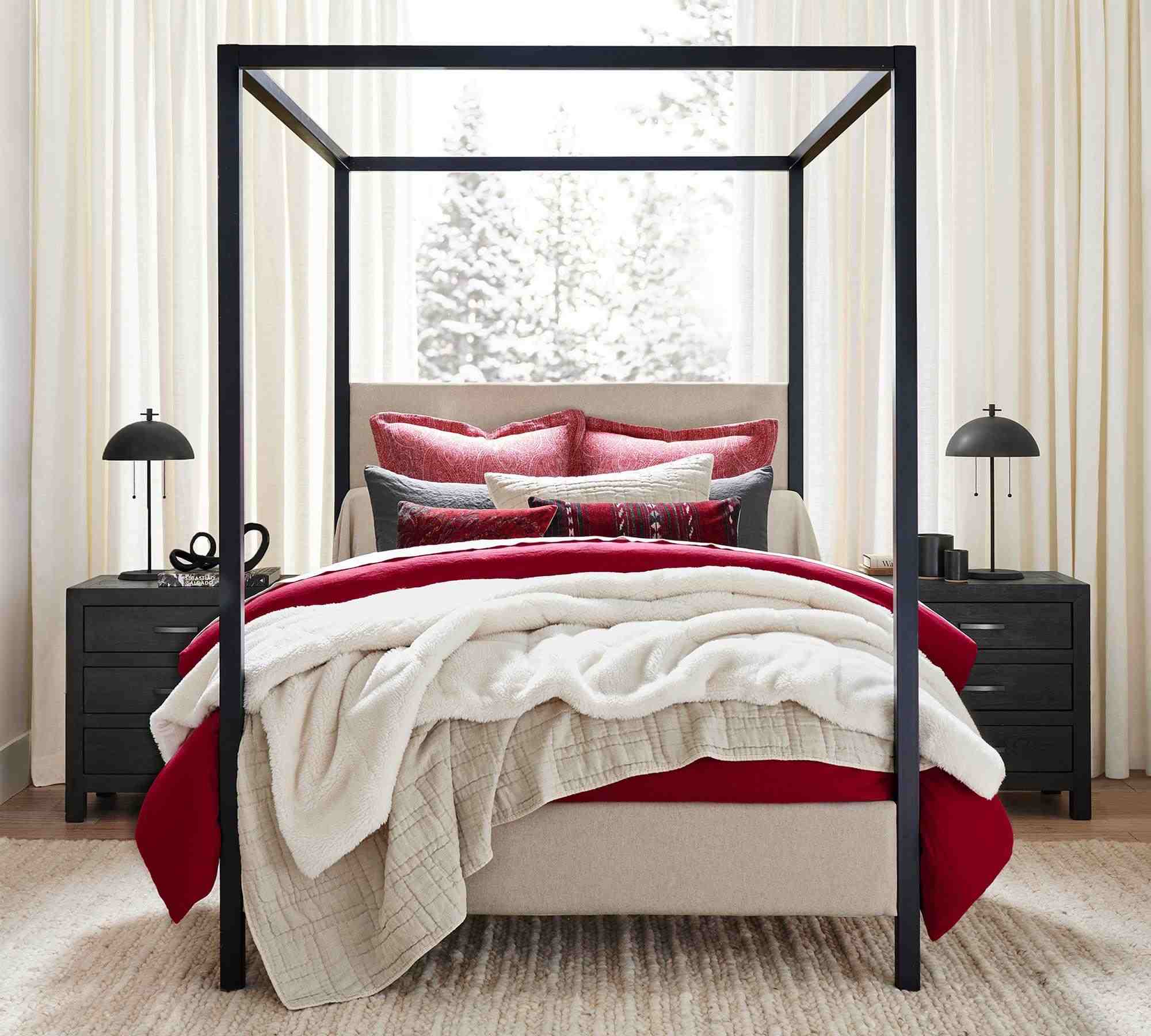 Atwell Metal Canopy Bed, Matte Black Finish