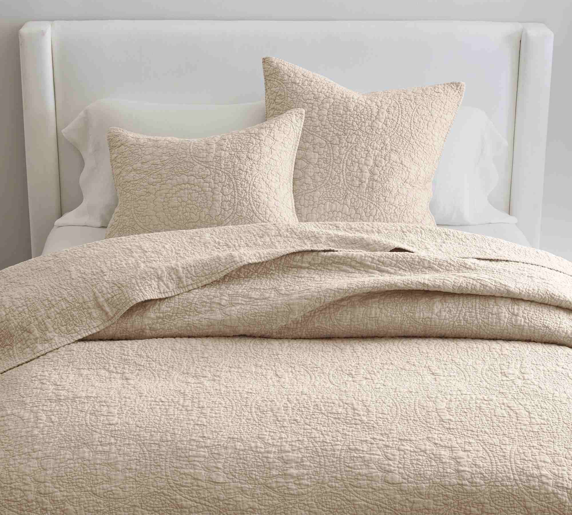 Belgian Flax Linen Floral Stitch Quilt