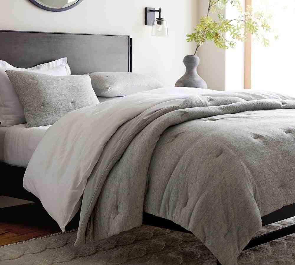Gray Belgian Flax Linen Jersey Comforter- Full-Queen