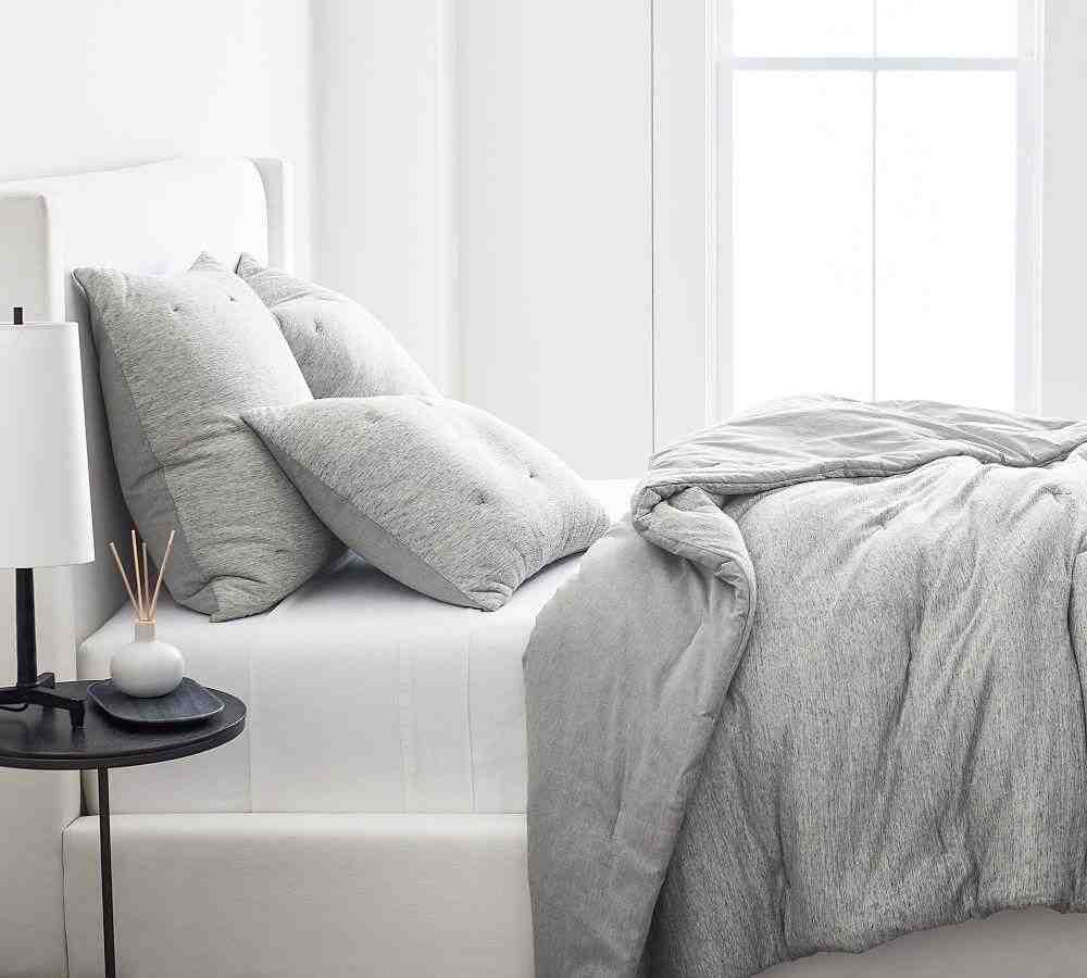 Gray Belgian Flax Linen Jersey Comforter- Full-Queen