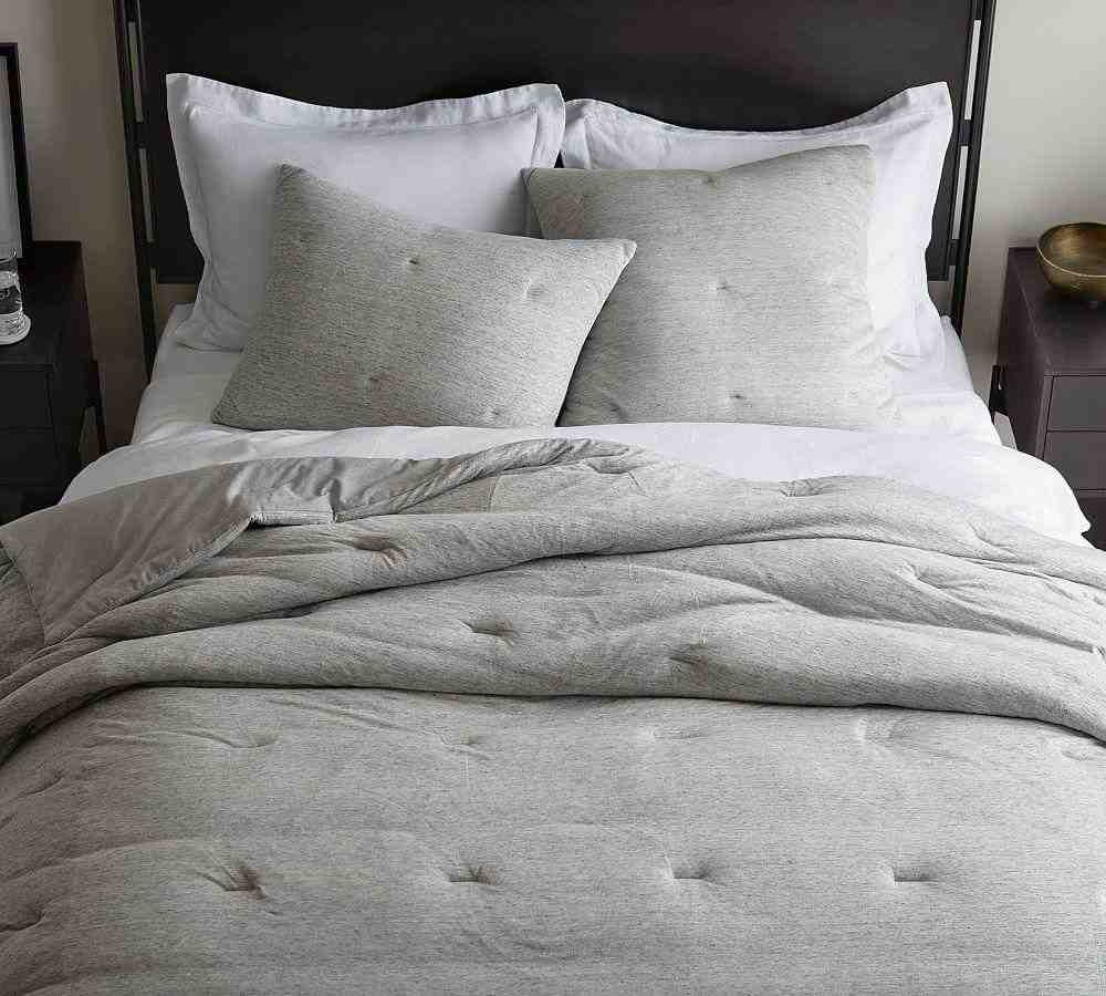 Gray Belgian Flax Linen Jersey Comforter- Full-Queen