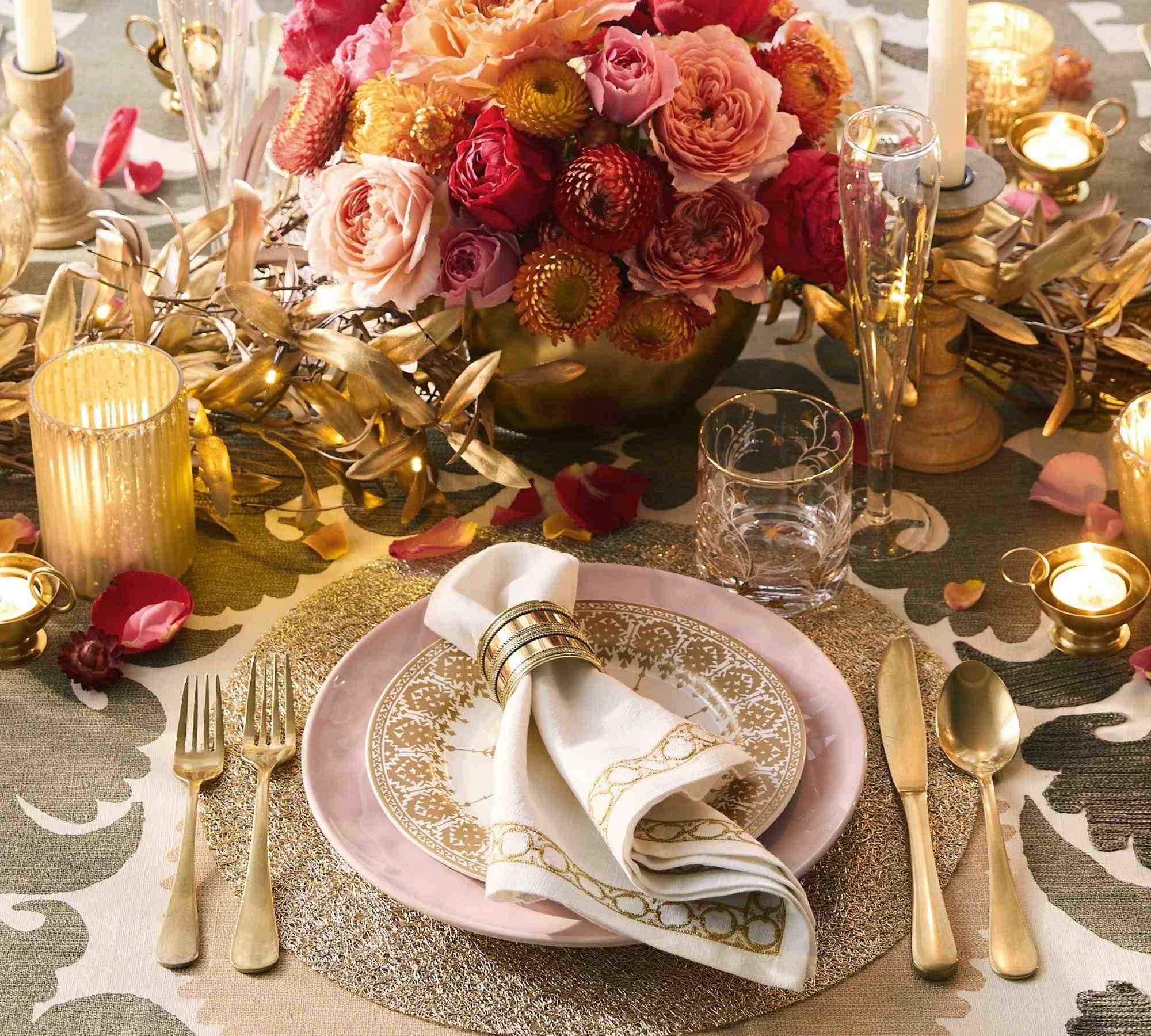 Gold Diya Pattern Stoneware Salad Plates - Set of 4