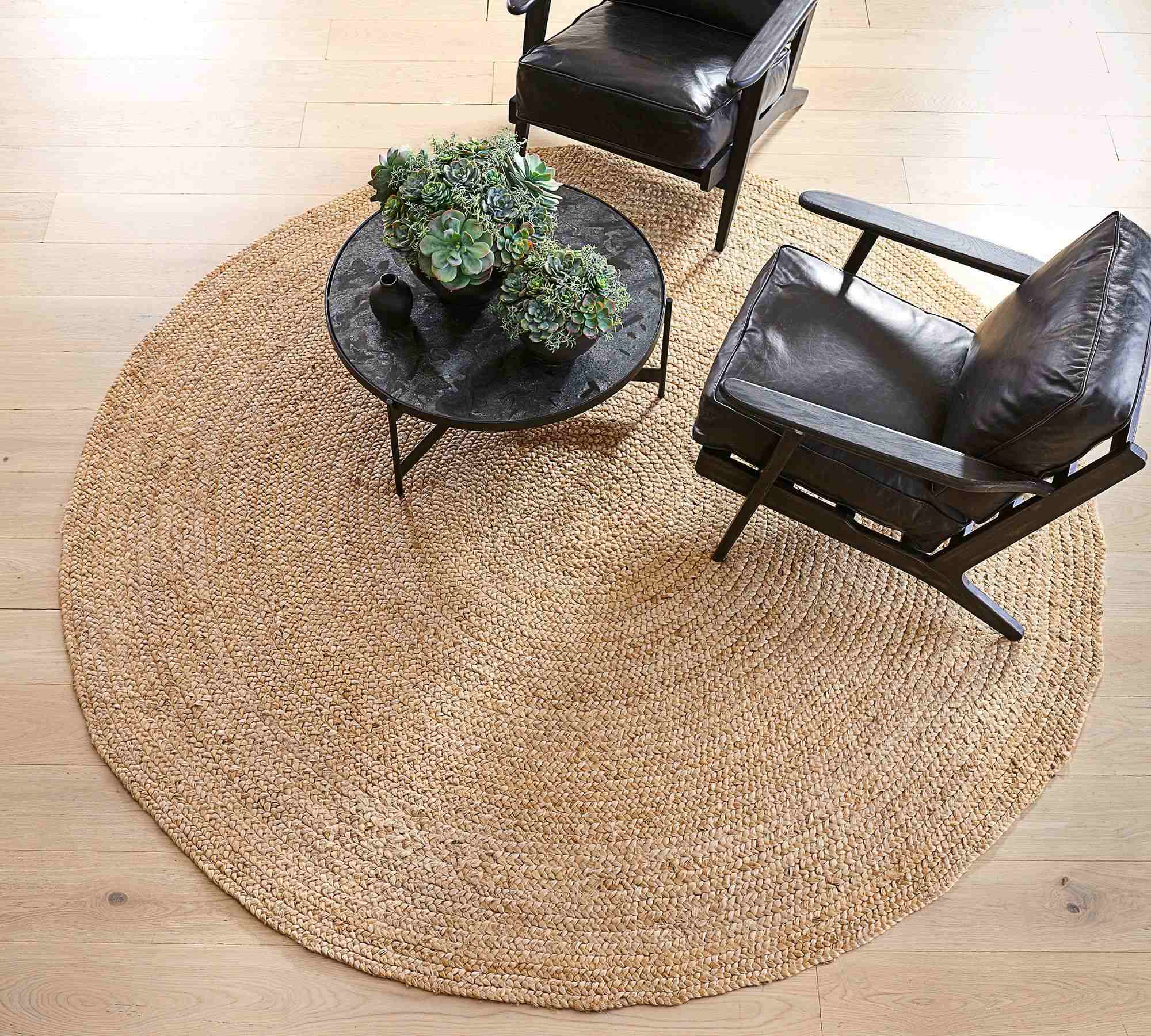 Round Hand Braided Jute Rug, Natural