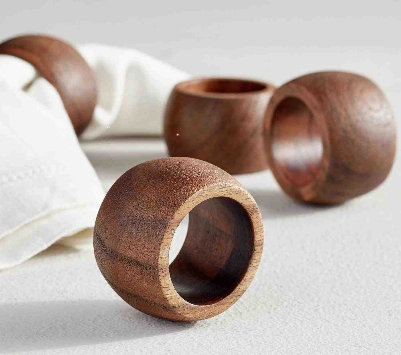 Chateau Handcrafted Acacia Wood Napkin Rings - Set of 4