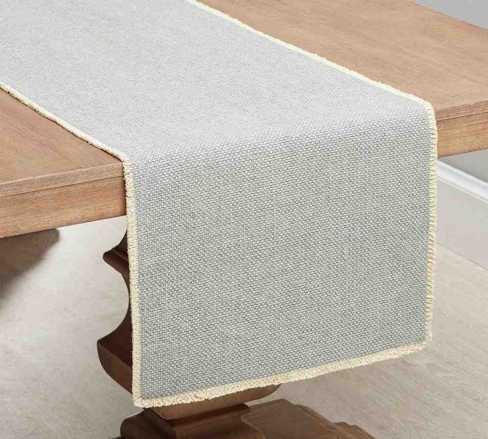 Mason Cotton Fringe Table Runner - Dusty Blue