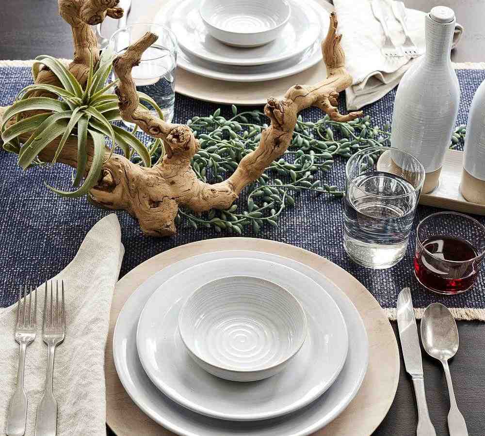 Mason Cotton Fringe Table Runner - Dusty Blue