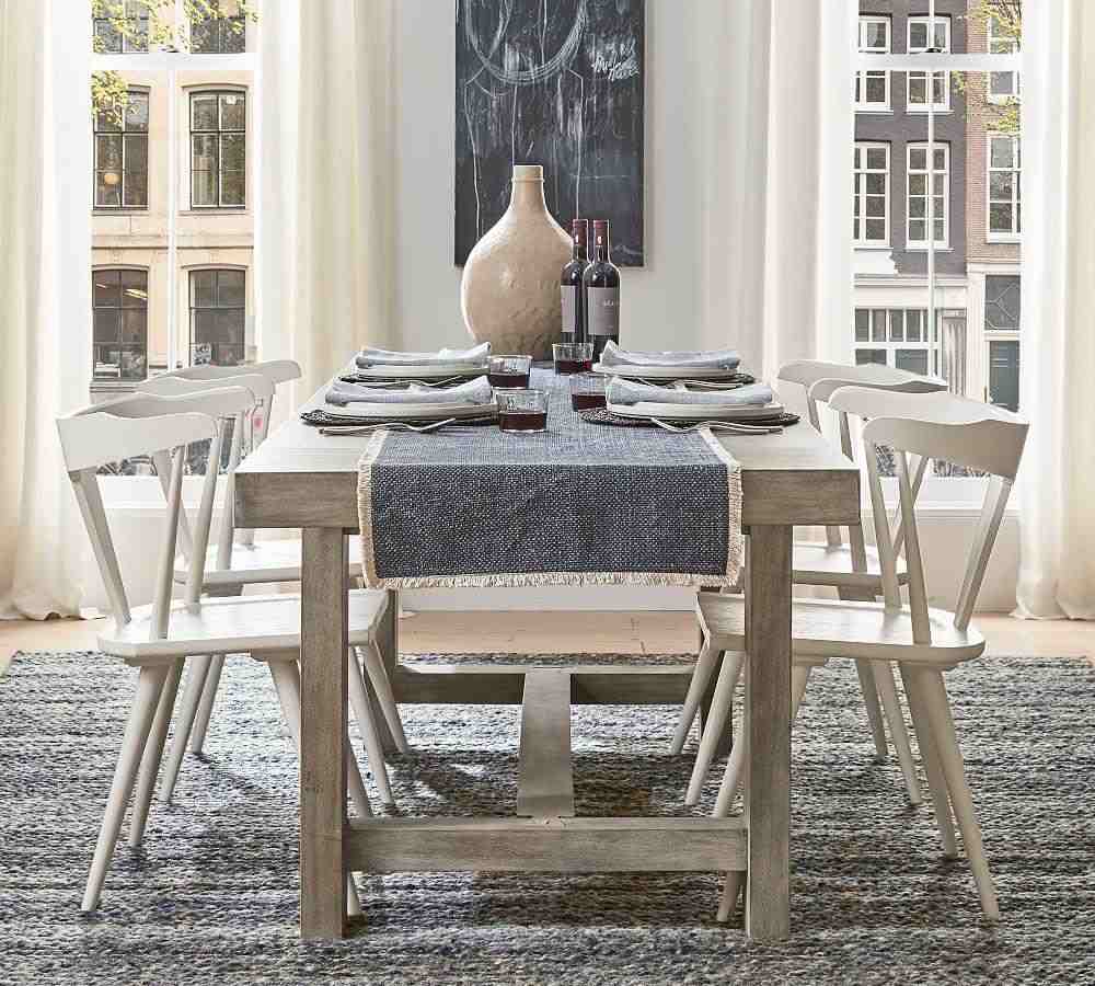 Mason Cotton Fringe Table Runner - Dusty Blue