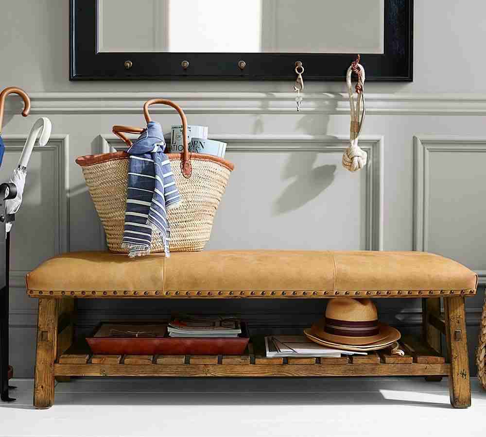 Caden Bench, Cognac Leather