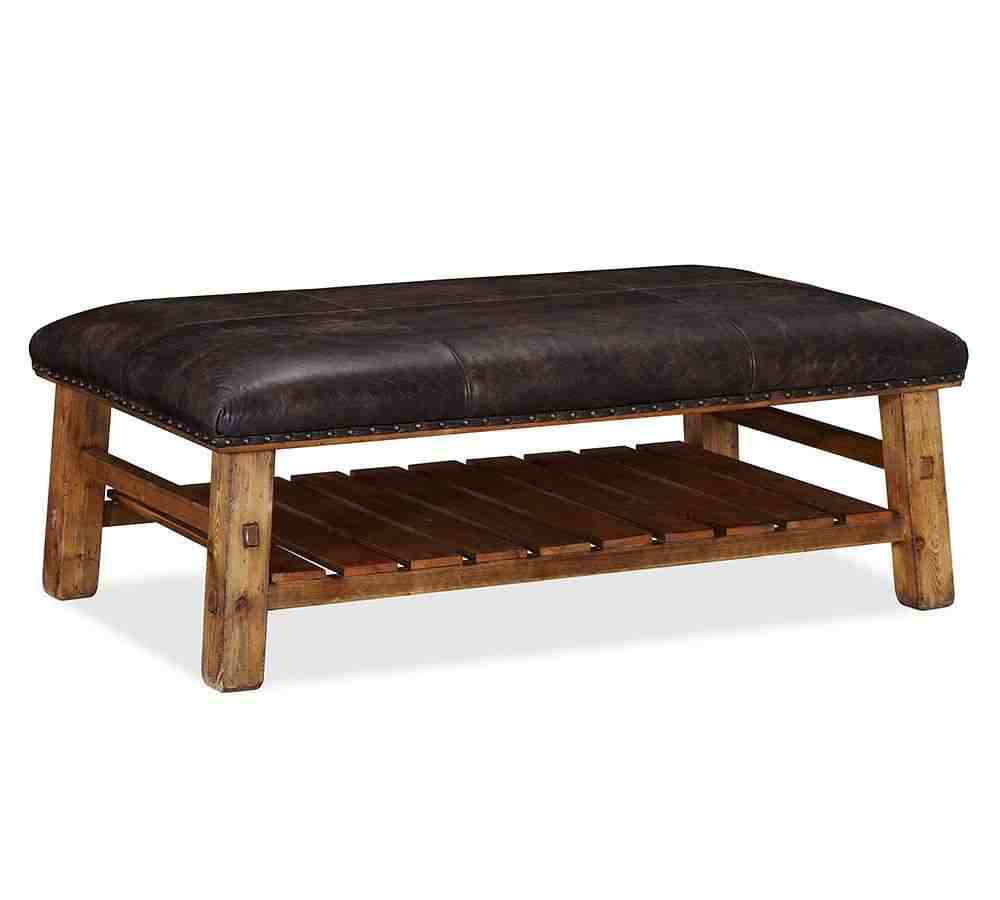 Caden Rectangular Ottoman, Brown Leather