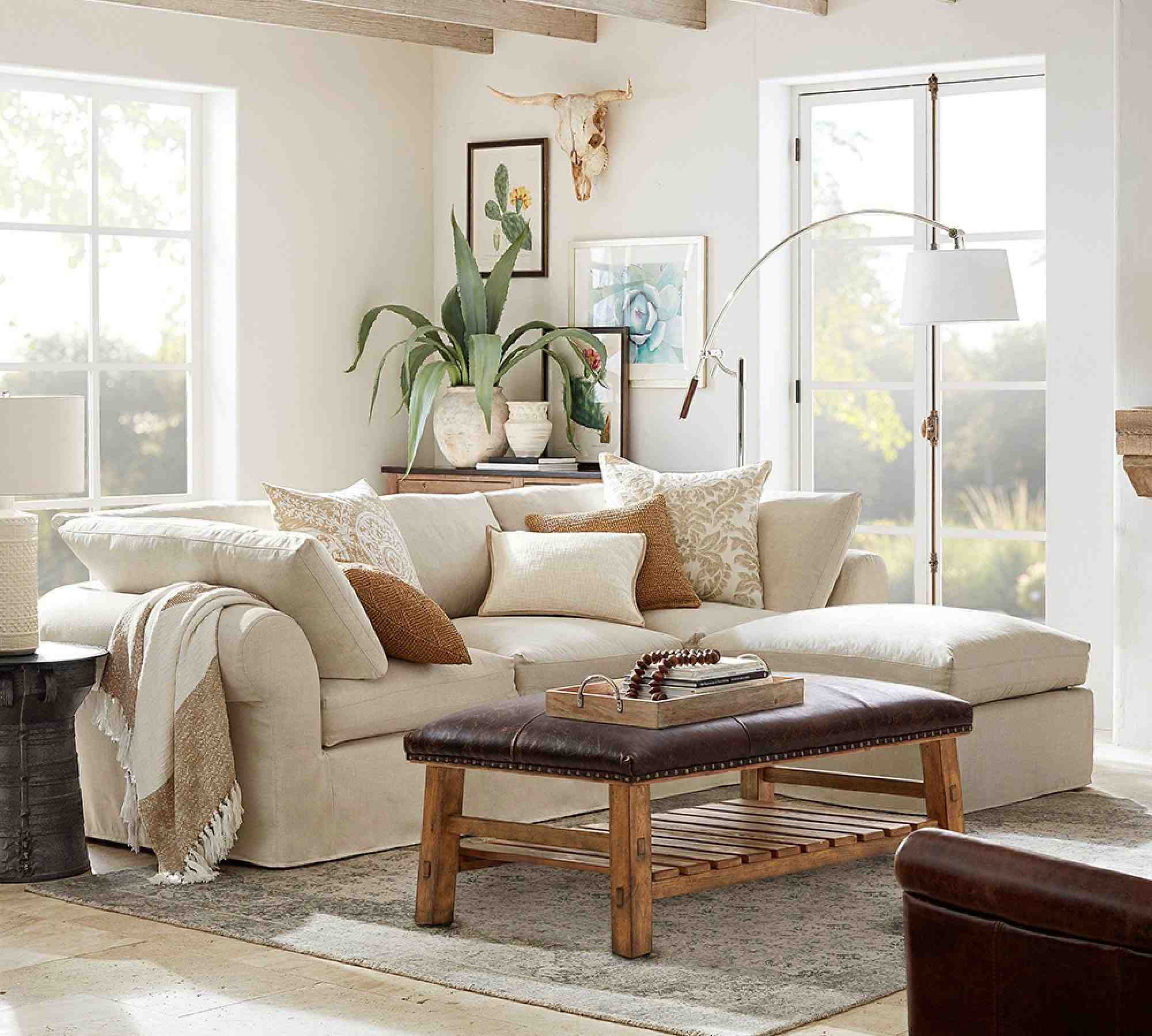 Caden Rectangular Ottoman, Brown Leather