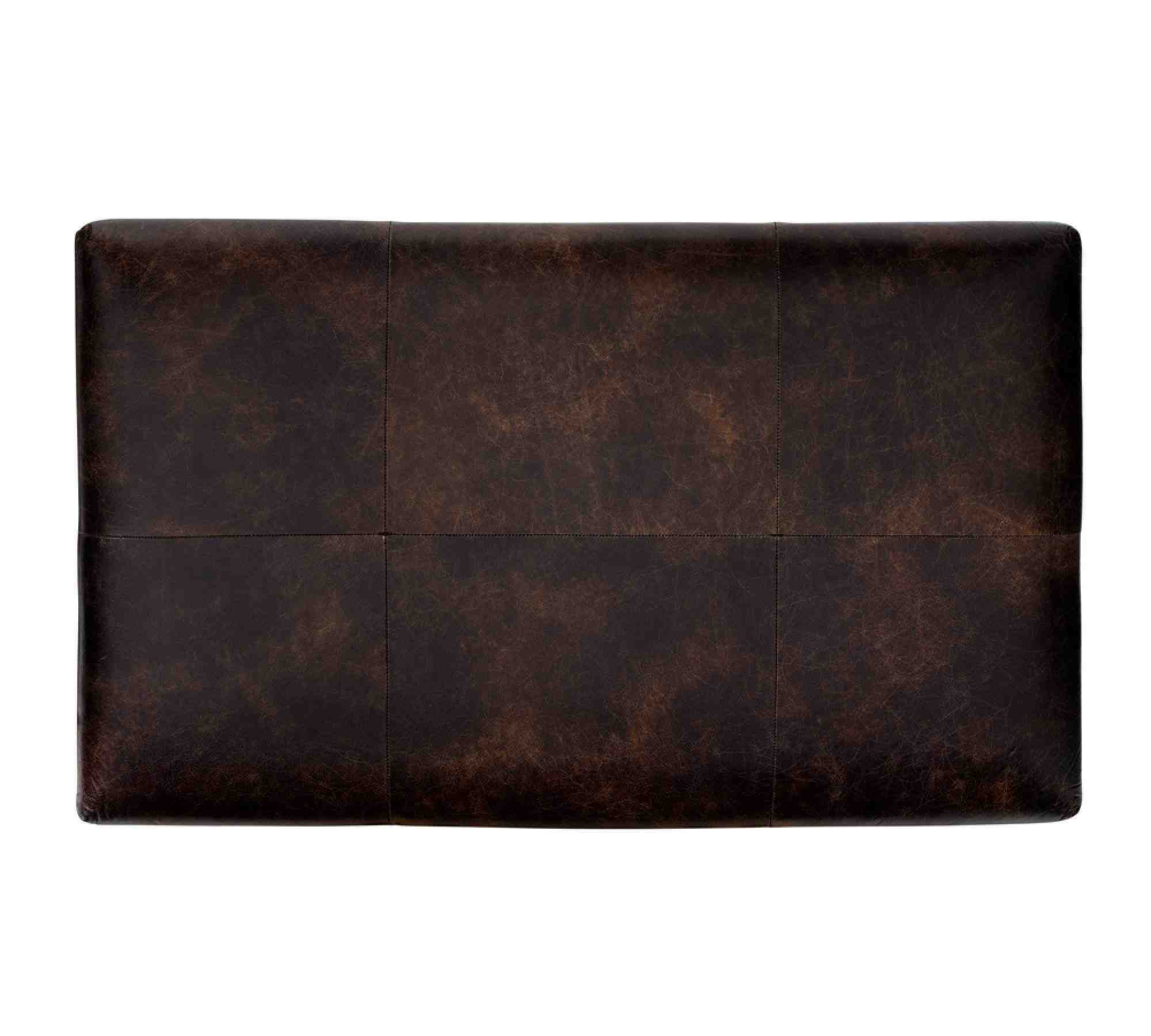 Caden Rectangular Ottoman, Brown Leather
