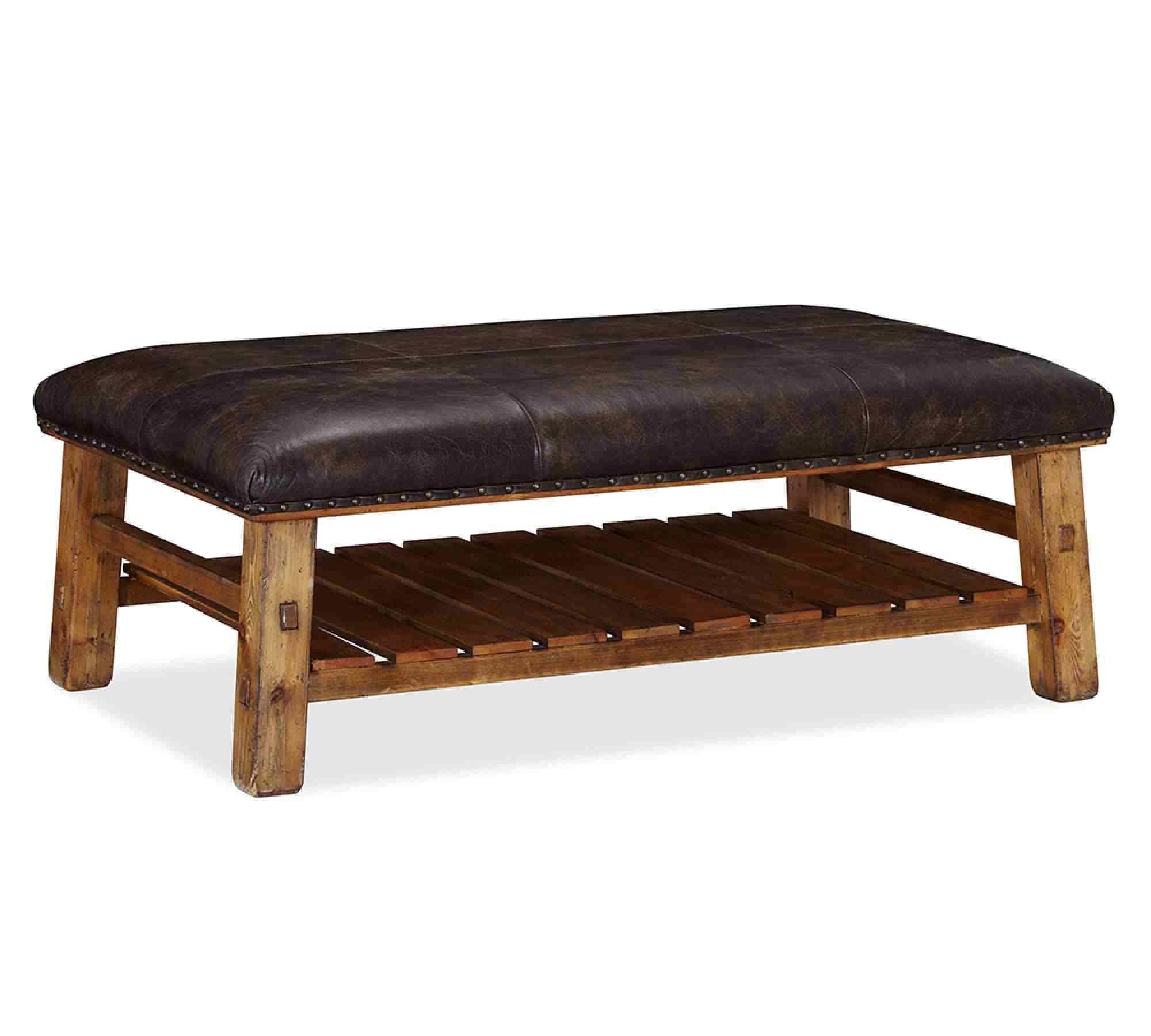 Caden Rectangular Ottoman, Brown Leather