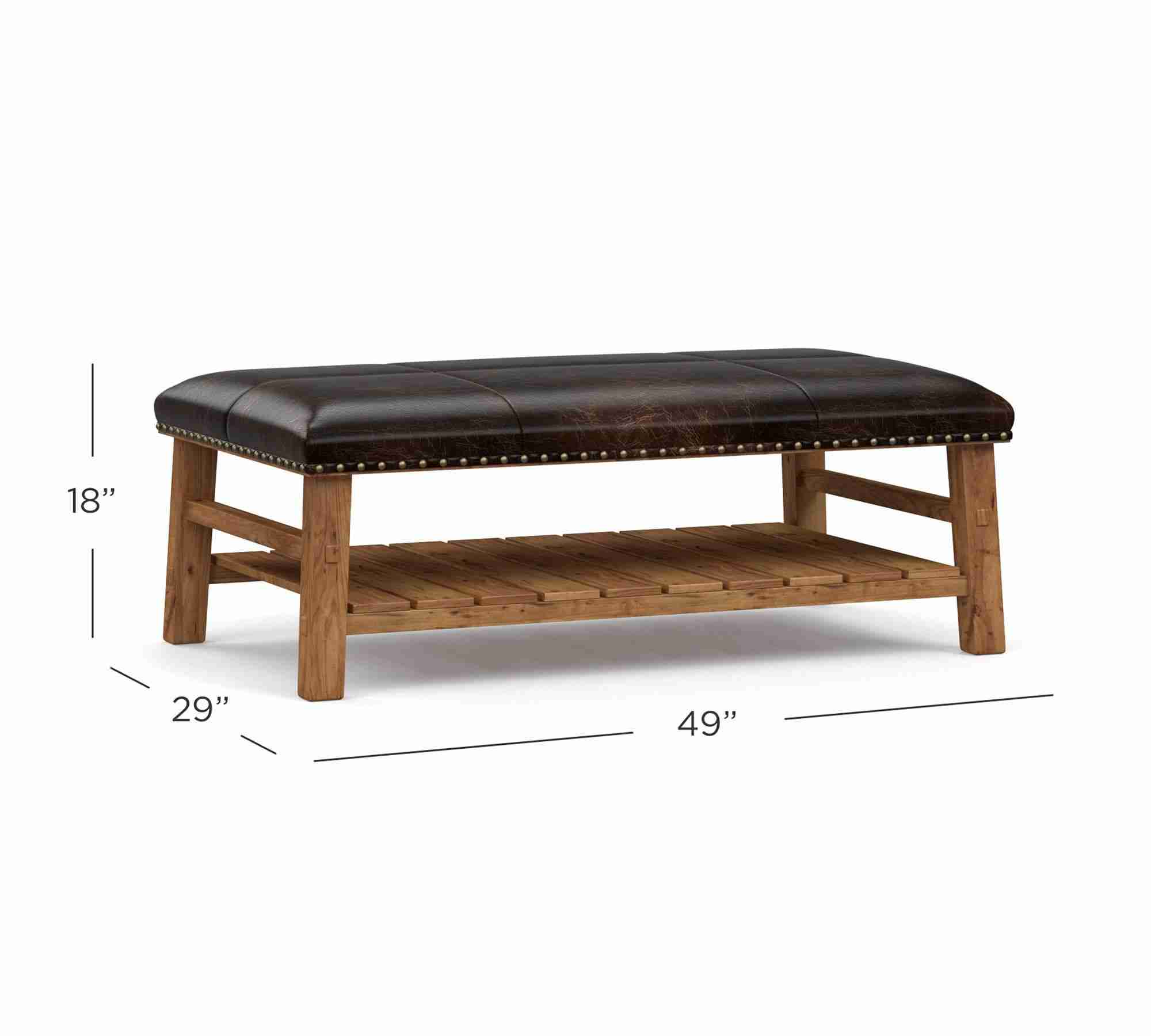 Caden Rectangular Ottoman, Brown Leather