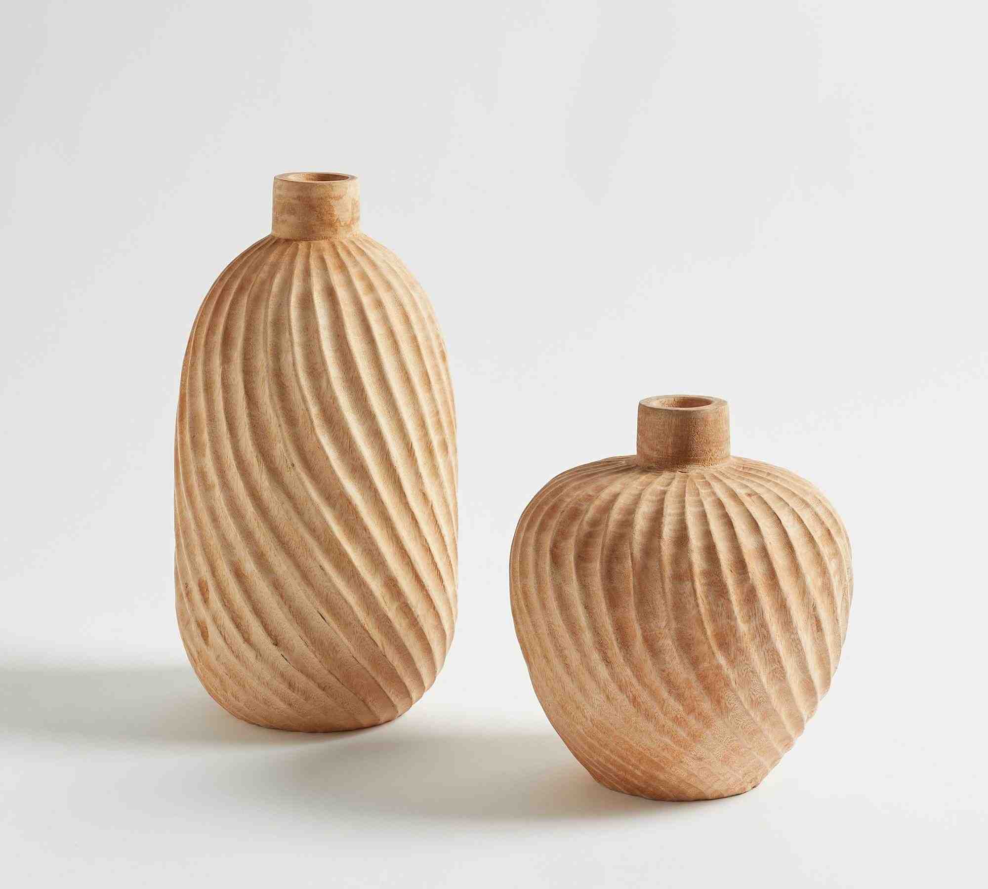 Hand-Carved Twisted Wood Vases