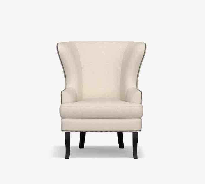 Harrison Upholstered Armchair with Bronze Nailheads