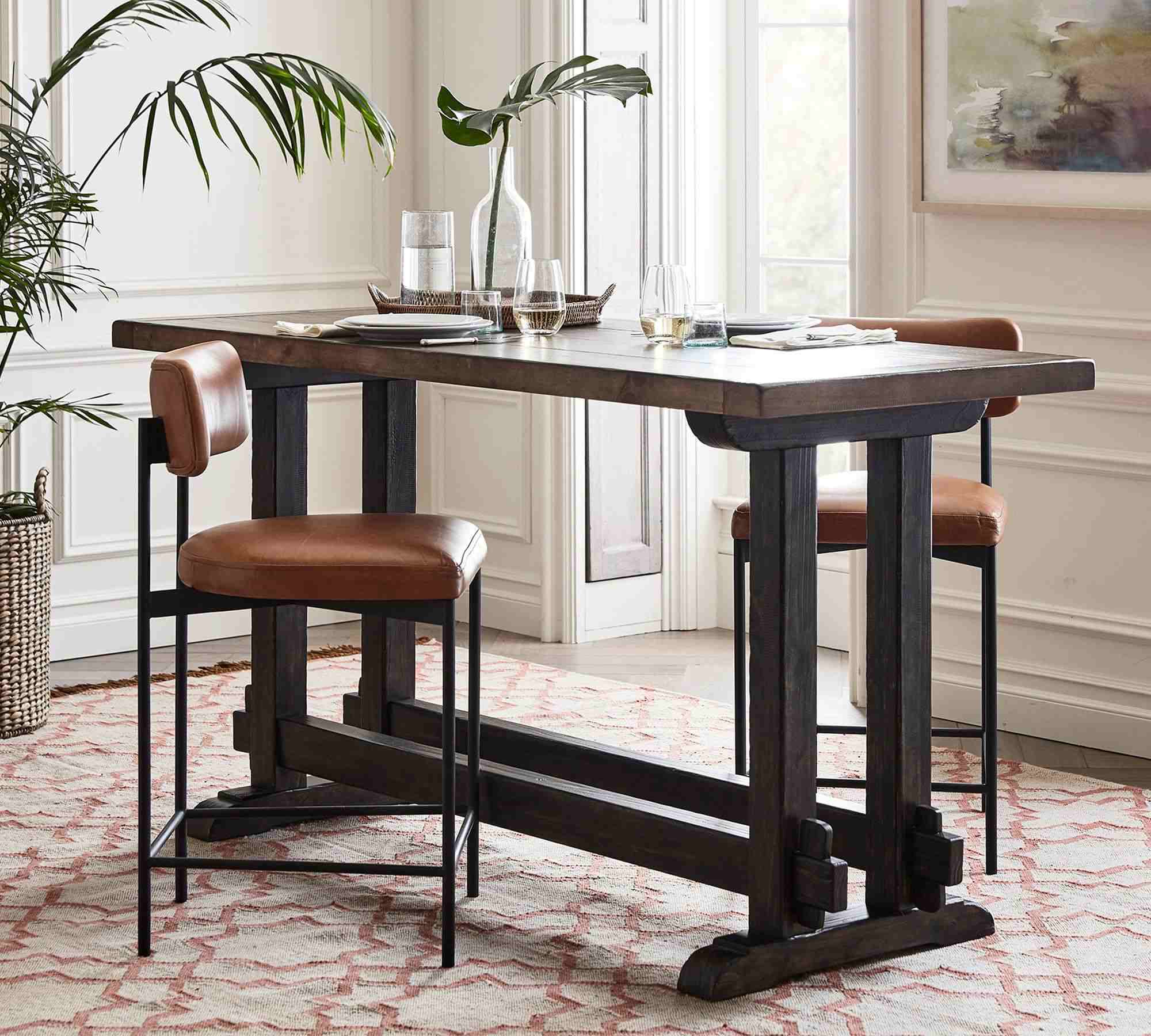 Maison Leather Bar Height Bar Stool, Antique Bronze Leg