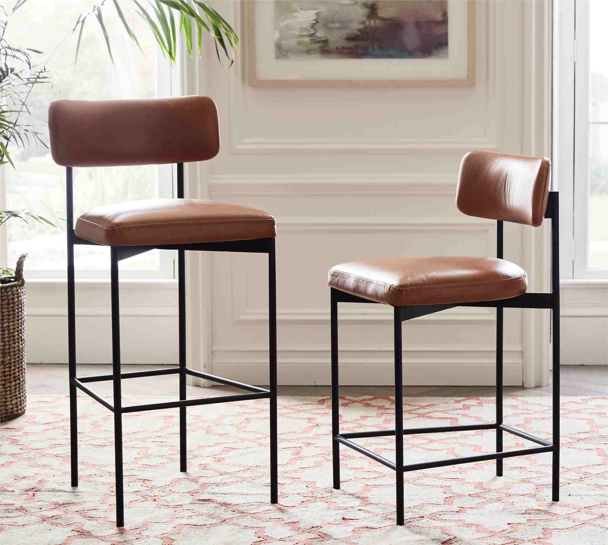 Maison Leather Bar Height Bar Stool, Antique Bronze Leg