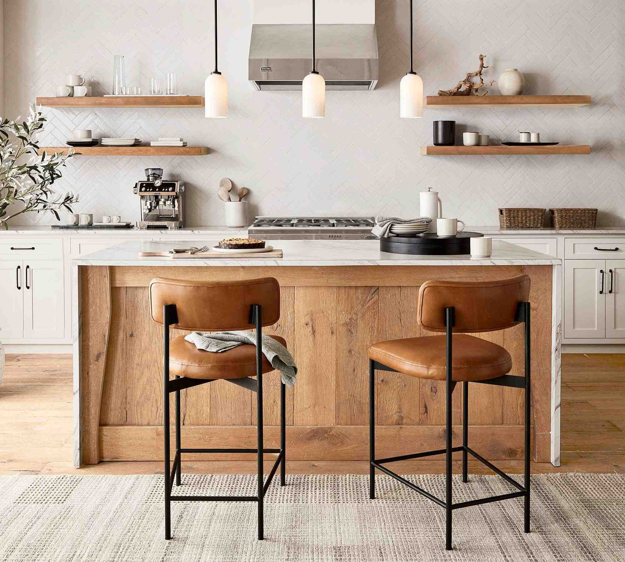 Maison Leather Bar Height Bar Stool, Antique Bronze Leg