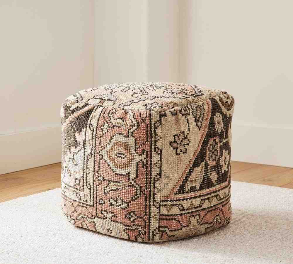 Maza Handknotted Pouf, 18" x 18" x 18", Java Multi