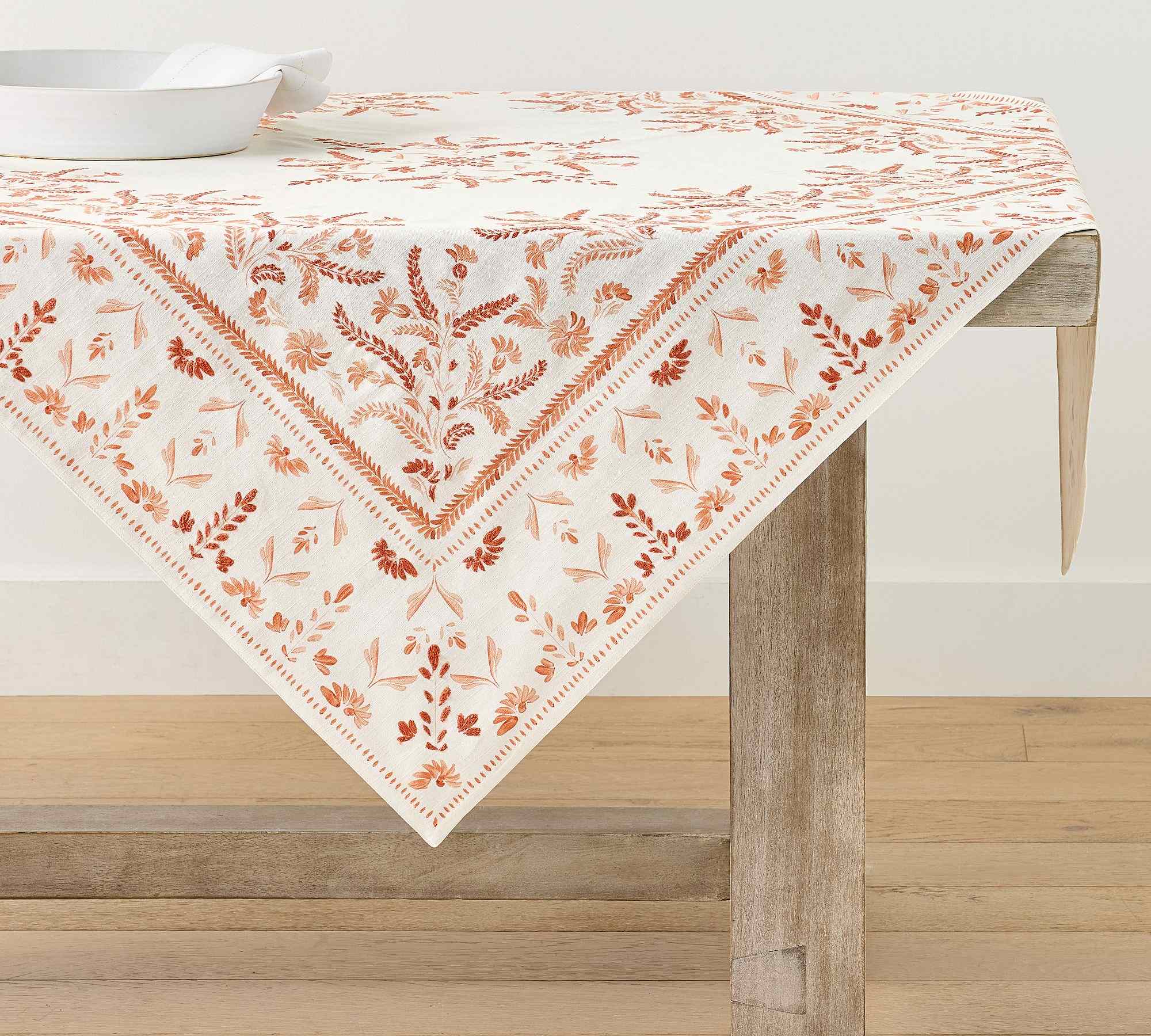Terracotta Embroidered Cotton Table Throw