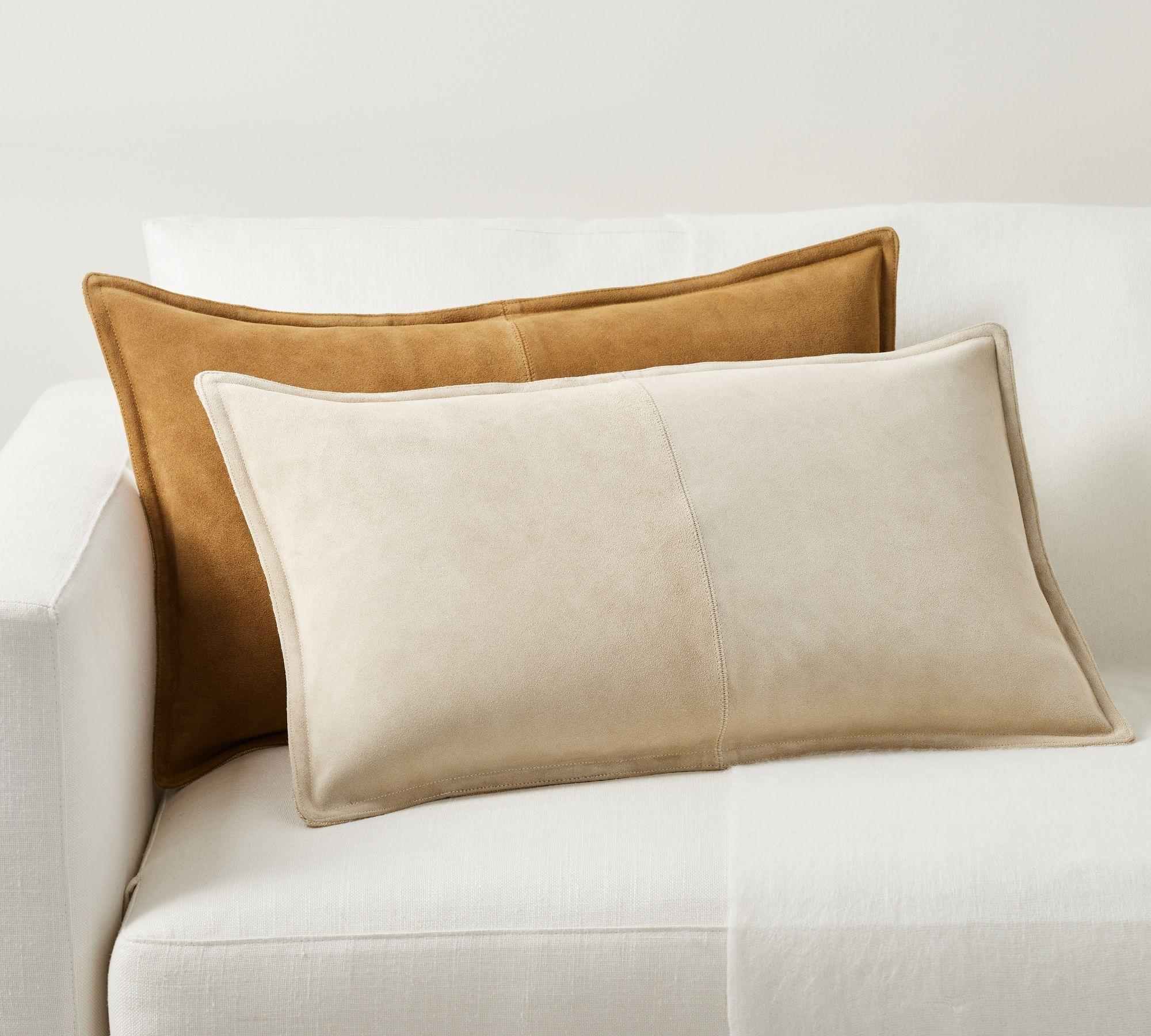 Pieced Suede Lumbar Pillow Cover, 16" x 26"